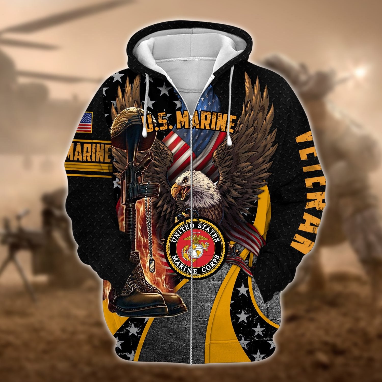 Premium Multiple US Military Services Veteran Zip Hoodie PVC211203