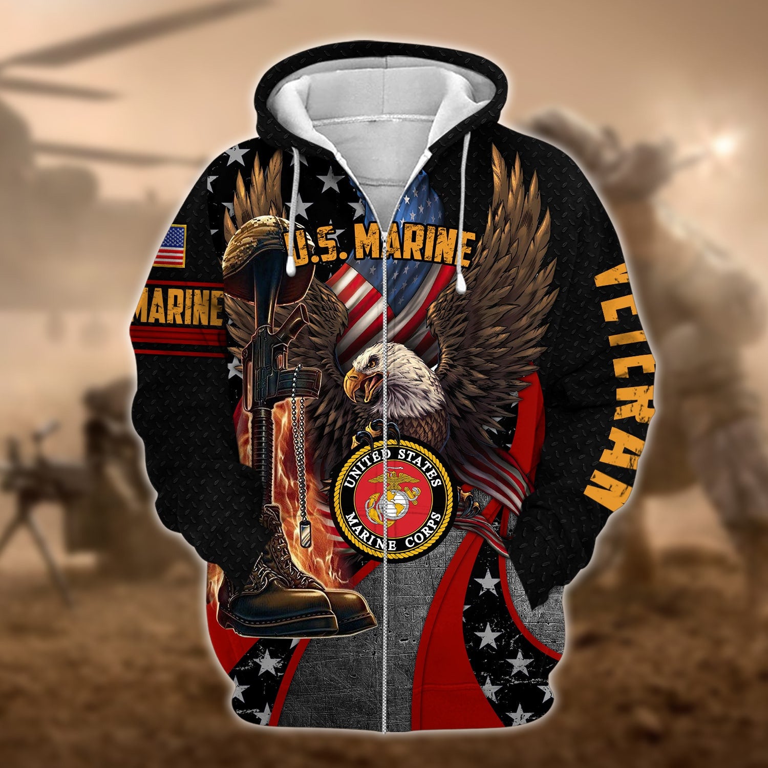 Premium Multiple US Military Services Veteran Zip Hoodie PVC211203