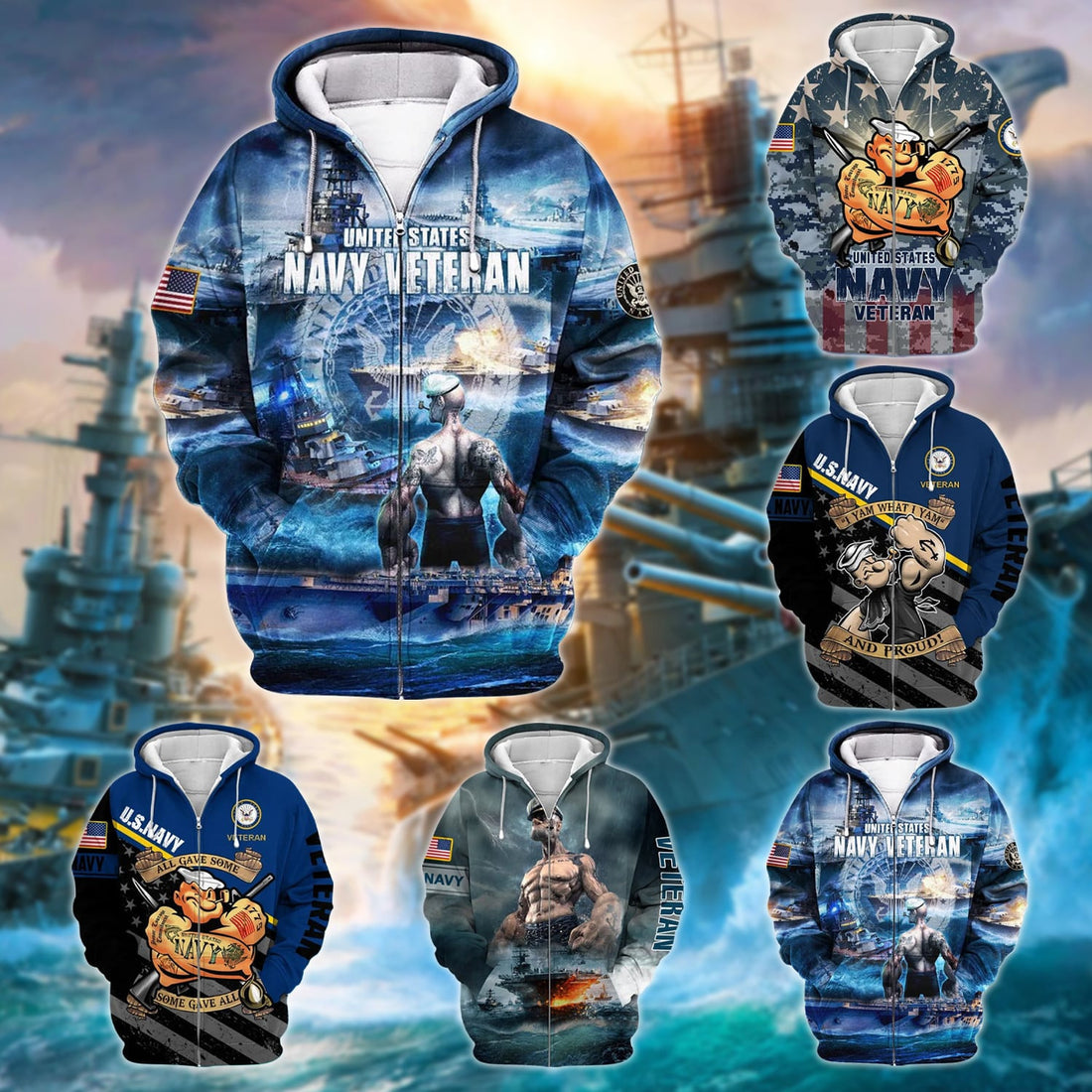 Unique Popeye Navy Zip Hoodie Collection TVN2712905