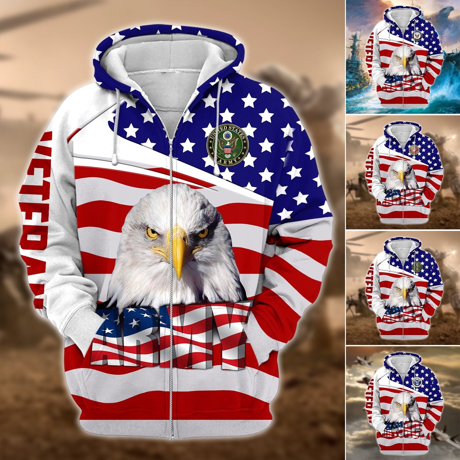 Premium Multiple US Military Services Veteran Zip Hoodie PVC231202