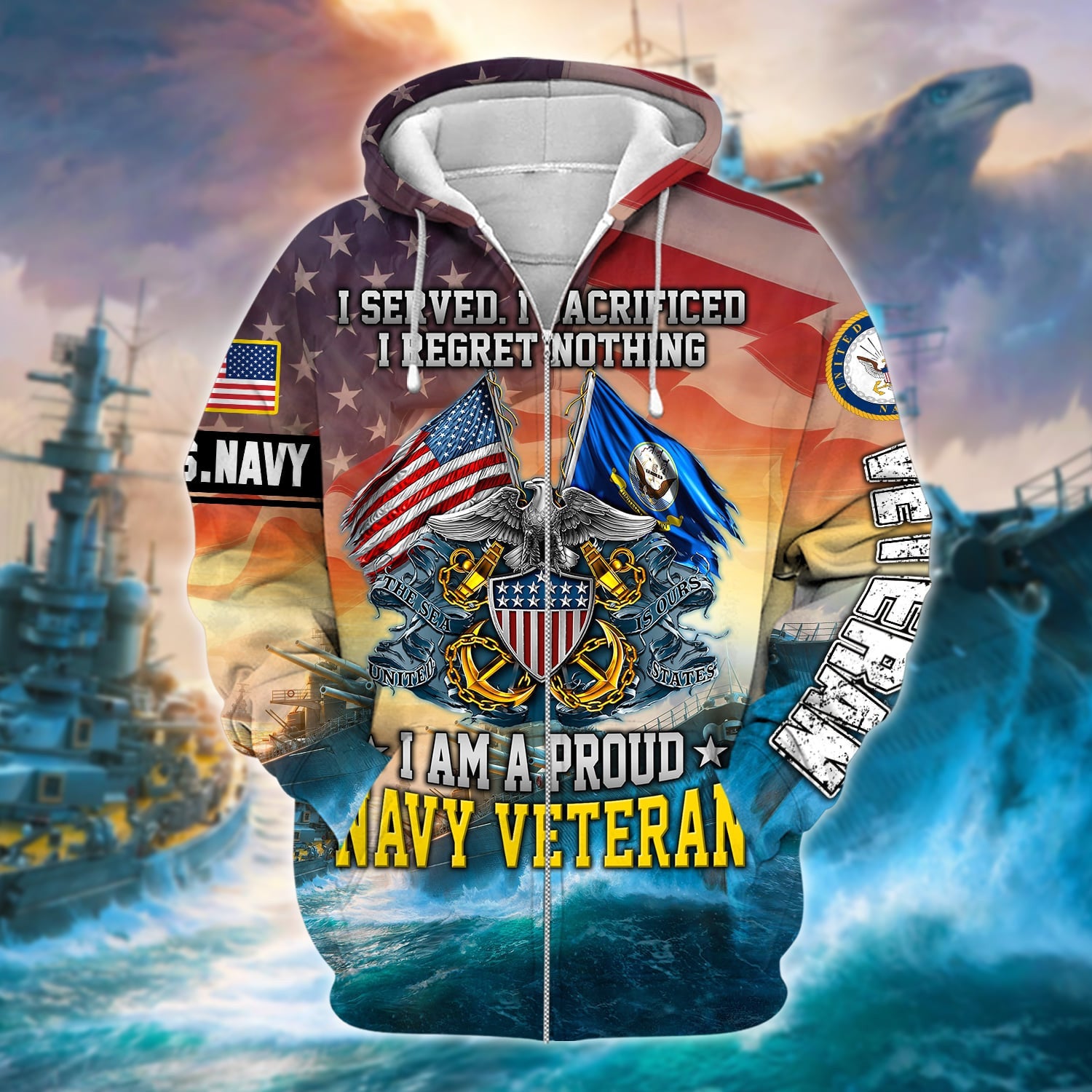 I Am A Proud Navy Veteran Zip Hoodie TVN271004