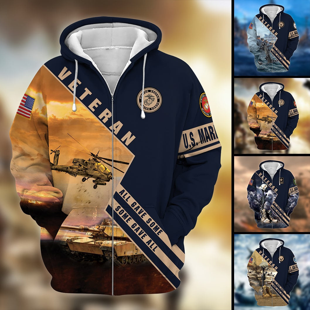 Premium Multiple US Military Services Veteran Zip Hoodie PVC221205