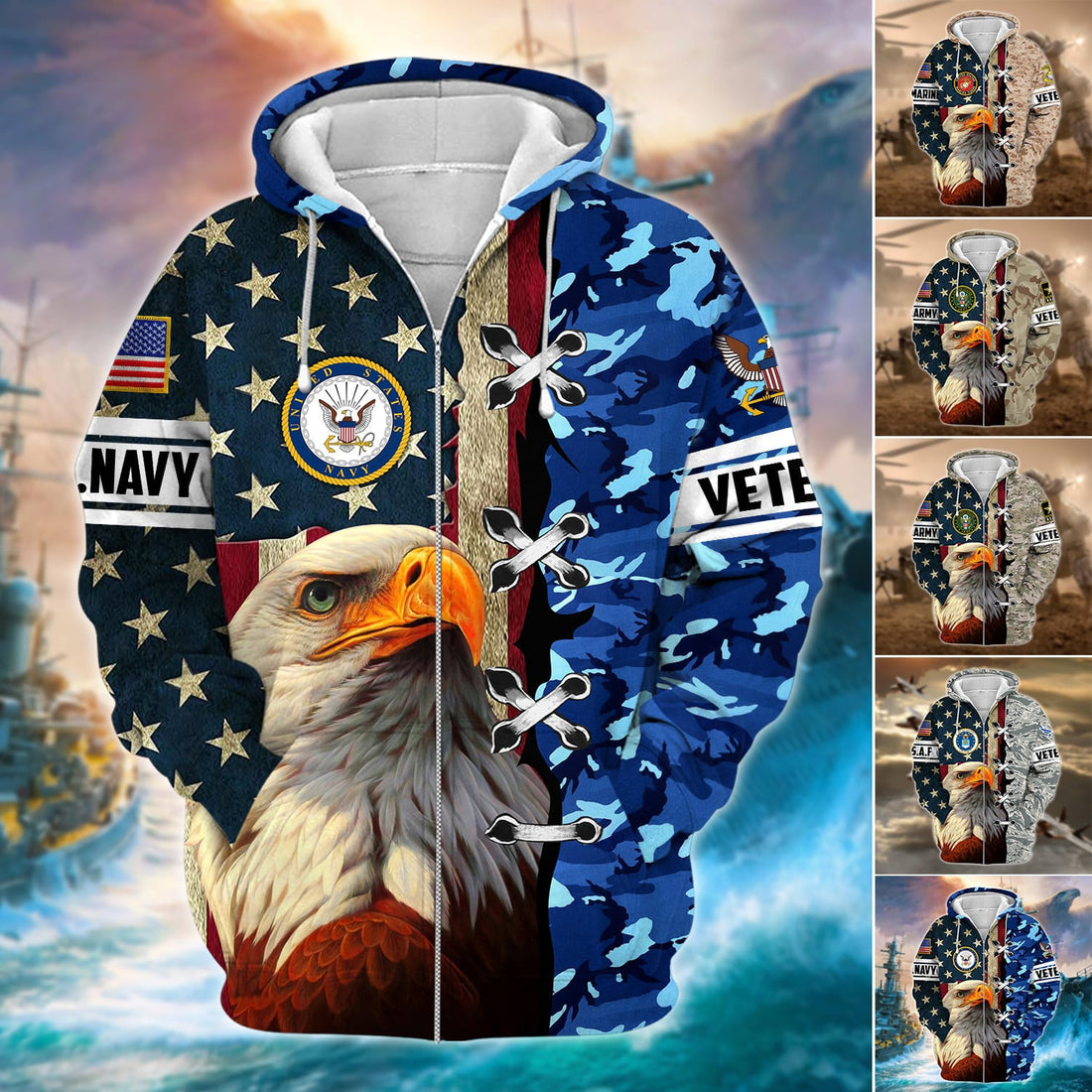 Premium Multiple US Military Services Veteran Zip Hoodie PVC231201