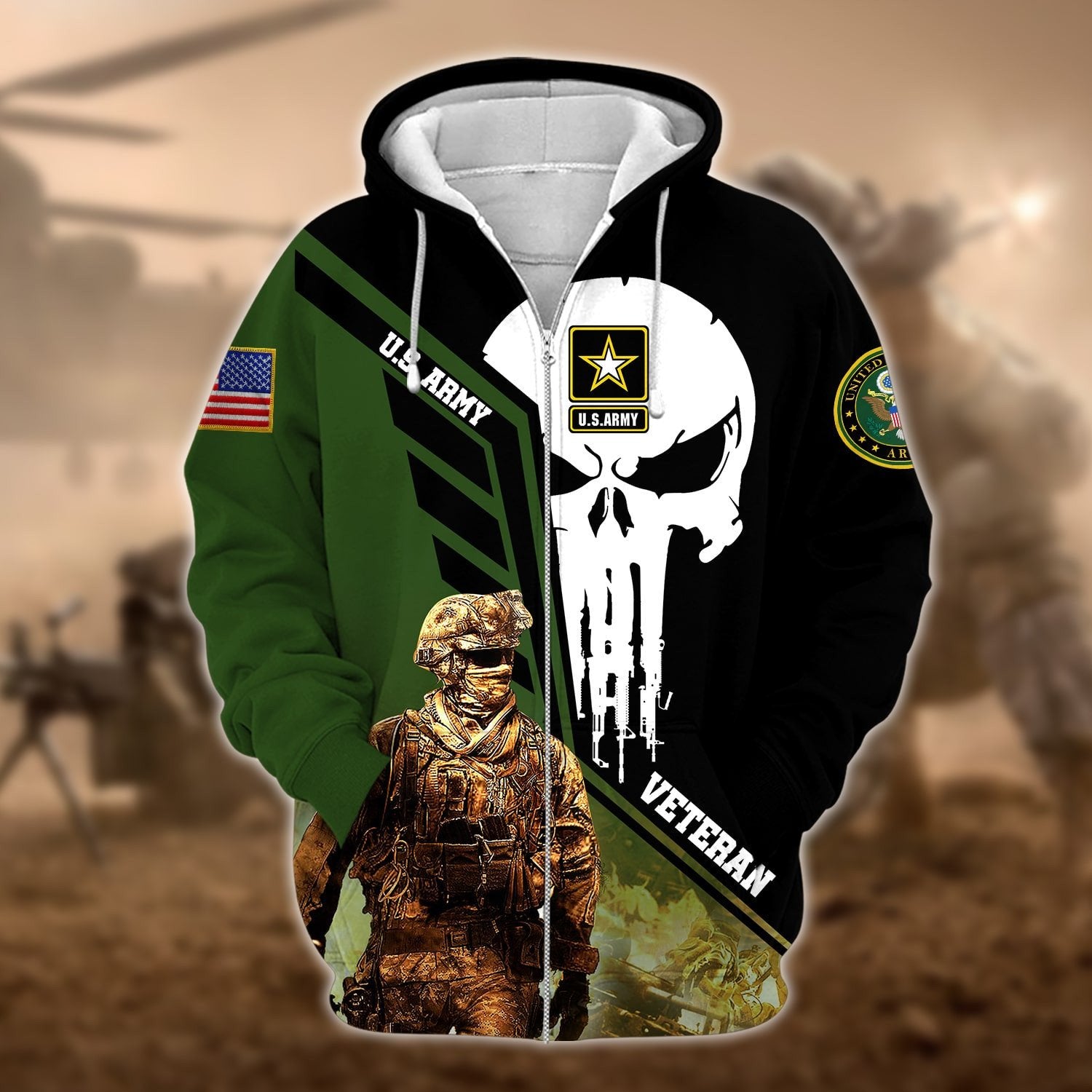 Premium Multiple US Military Services Veteran Zip Hoodie PVC201201