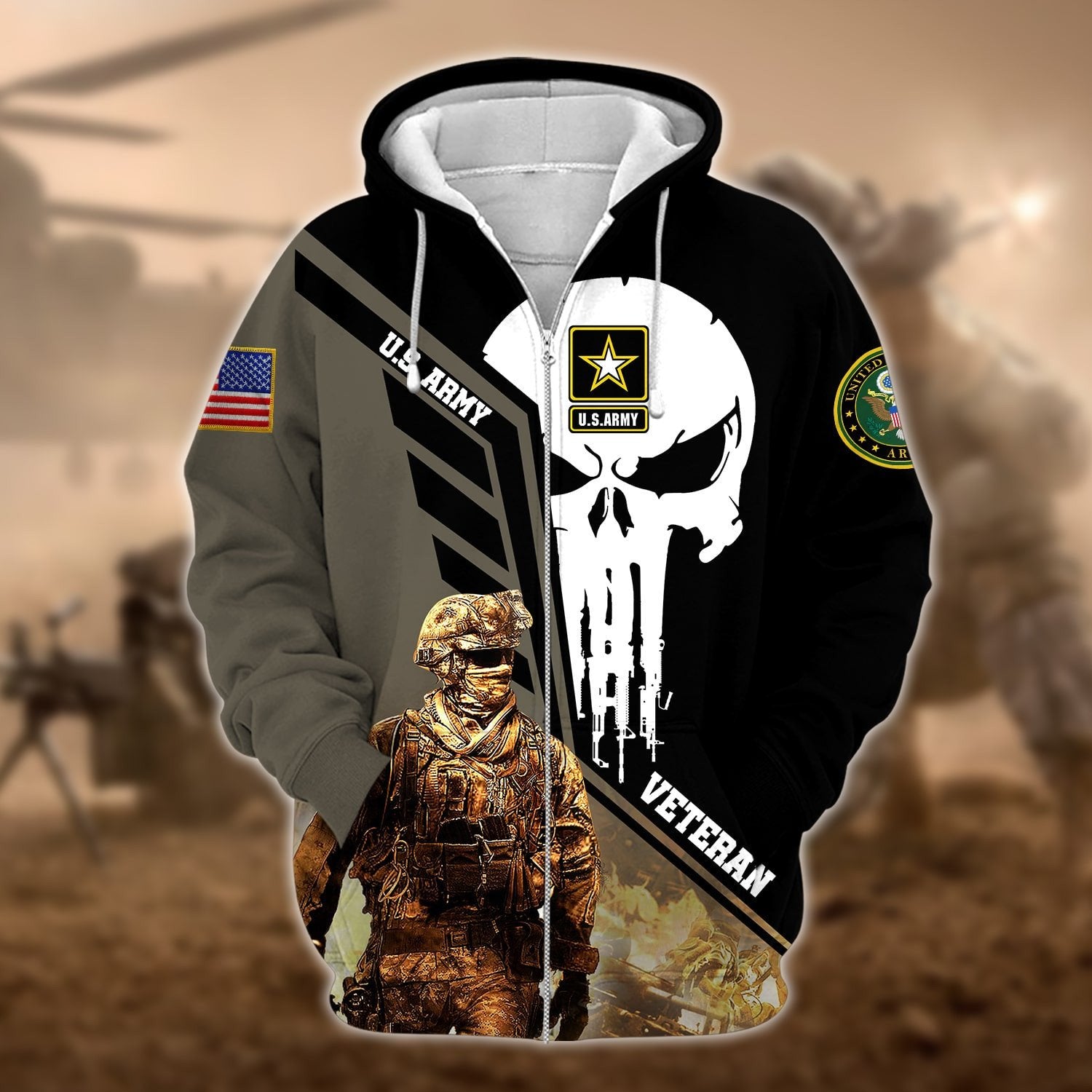 Premium Multiple US Military Services Veteran Zip Hoodie PVC201201
