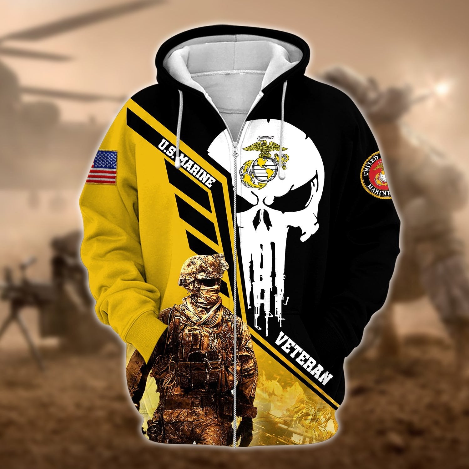 Premium Multiple US Military Services Veteran Zip Hoodie PVC201201