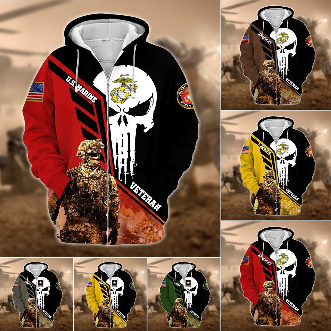 Premium Multiple US Military Services Veteran Zip Hoodie PVC201201