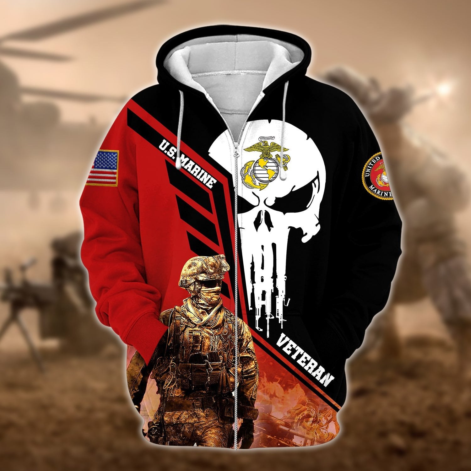 Premium Multiple US Military Services Veteran Zip Hoodie PVC201201