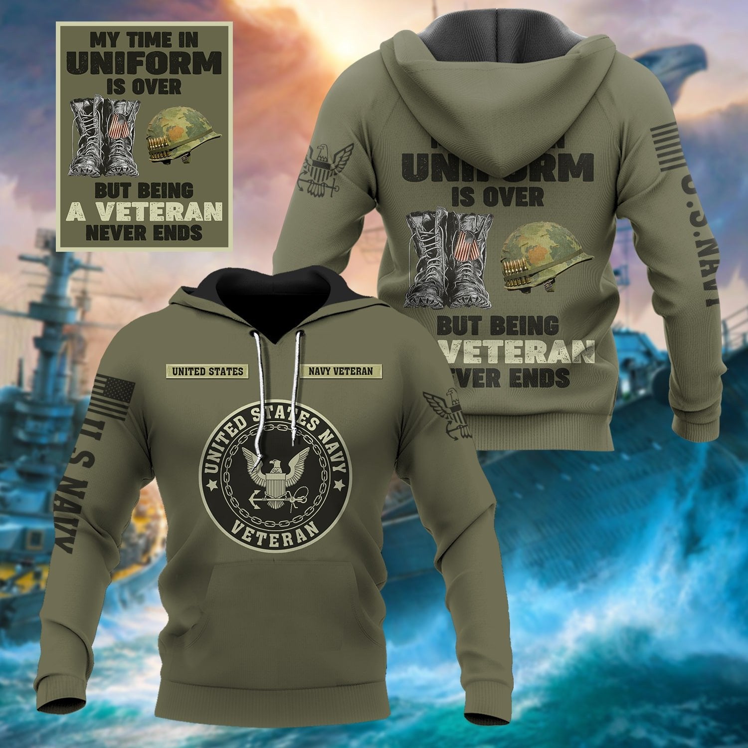 Premium Multiple US Military Services Veteran Hoodie PVC040101