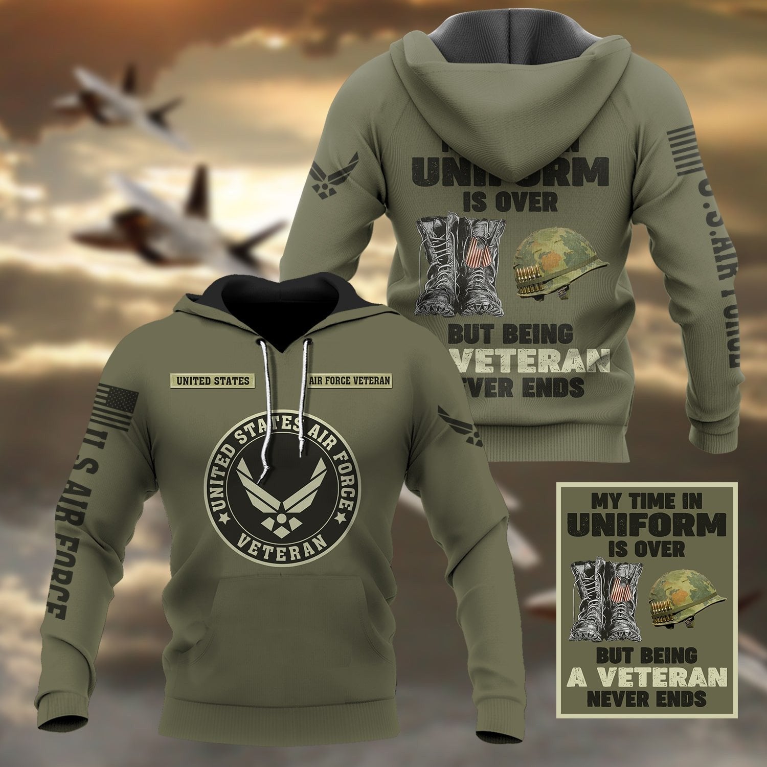 Premium Multiple US Military Services Veteran Hoodie PVC040101