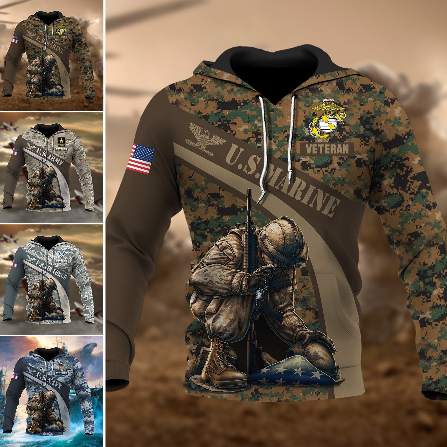 Premium Multiple US Military Services Veteran Hoodie PVC050102