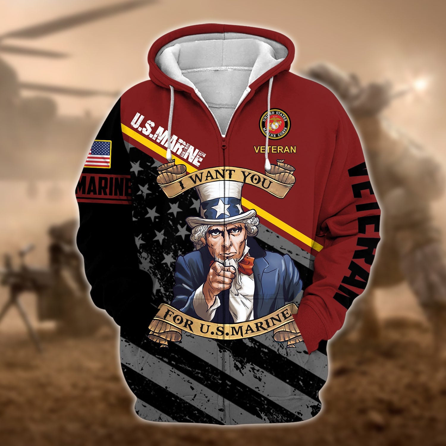Premium Multiple US Military Services Veteran Zip Hoodie PVC271203