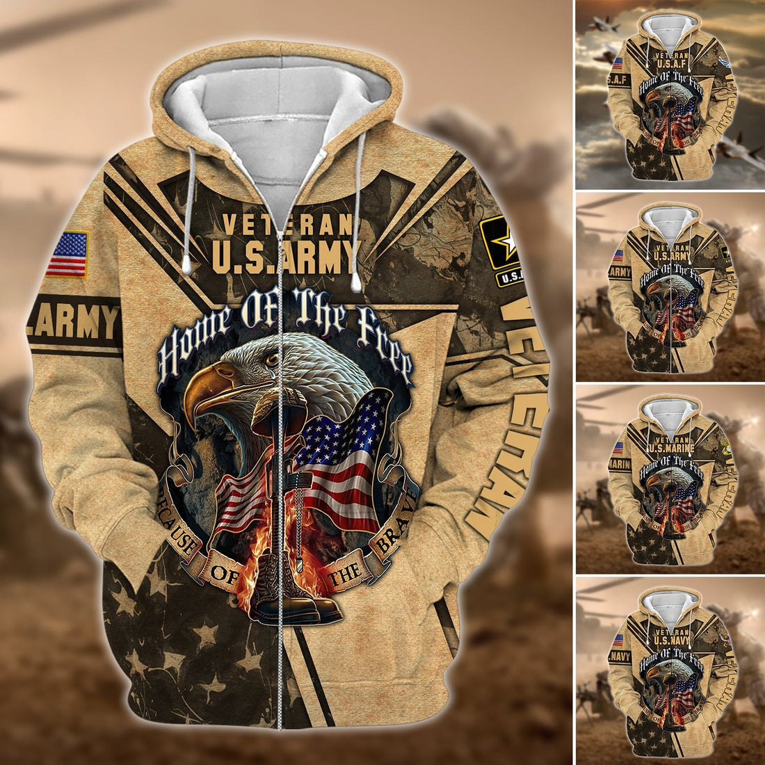 Premium Multiple US Military Services Veteran Zip Hoodie PVC271202