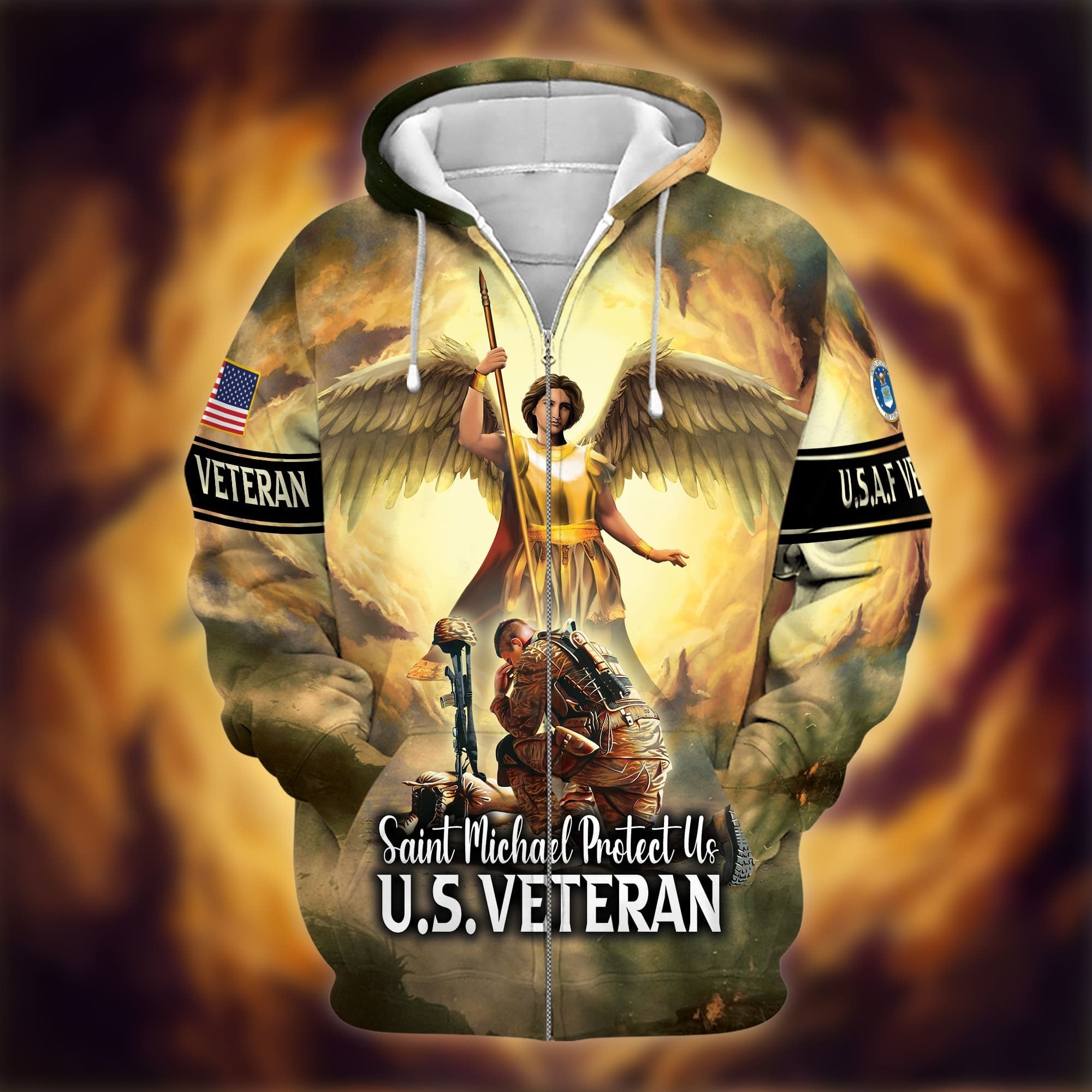 Premium Saint Michael Protect Us Zip Hoodie PVC050103