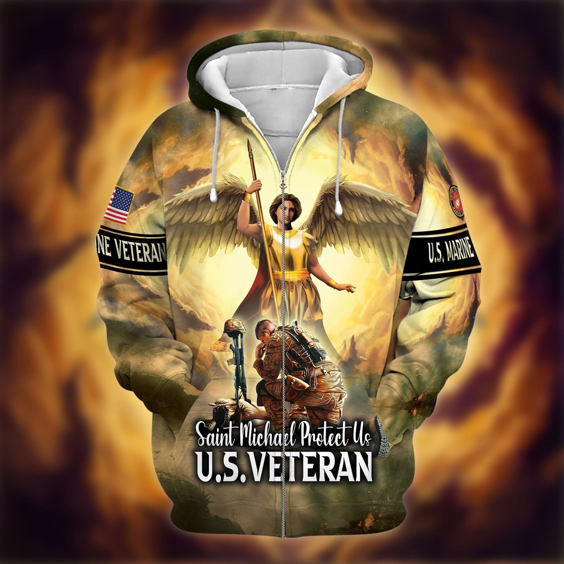 Premium Saint Michael Protect Us Zip Hoodie PVC050103