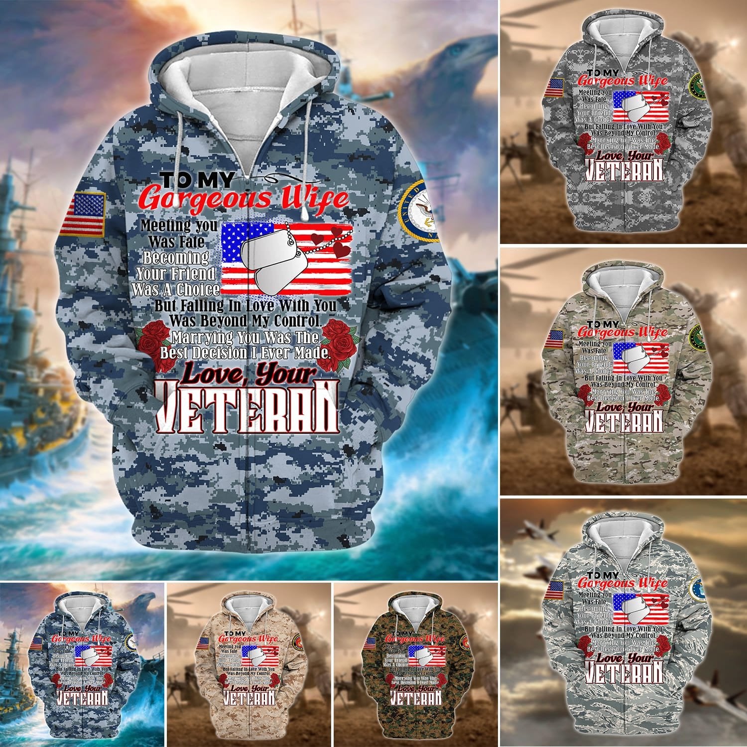 Unique Multiple Service To My Gorgeous Wife Zip Hoodie TVN070103