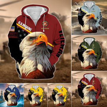 Premium Multiple US Military Services Veteran Zip Hoodie PVC070102