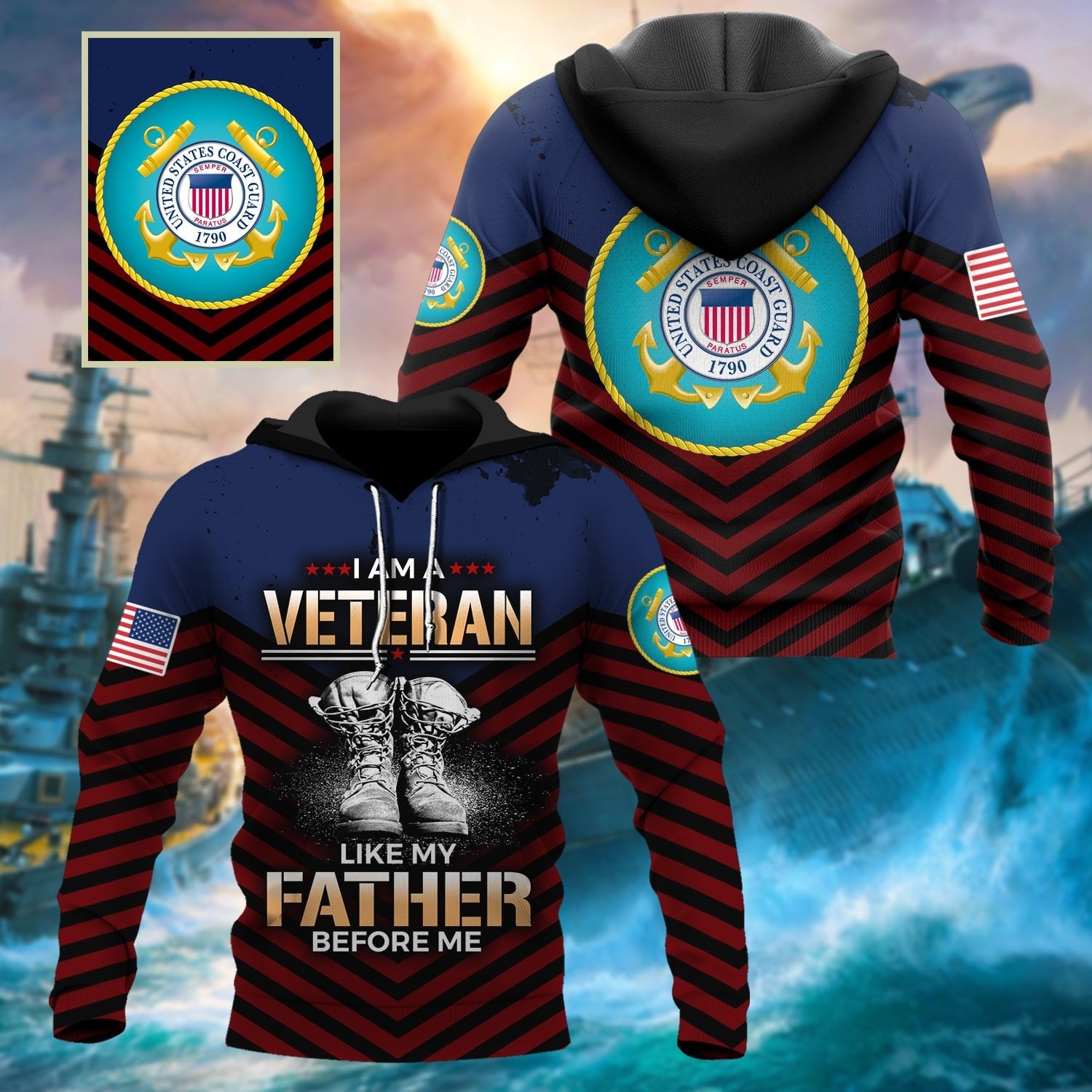 Premium Multiple US Military Services Veteran Hoodie PVC080101