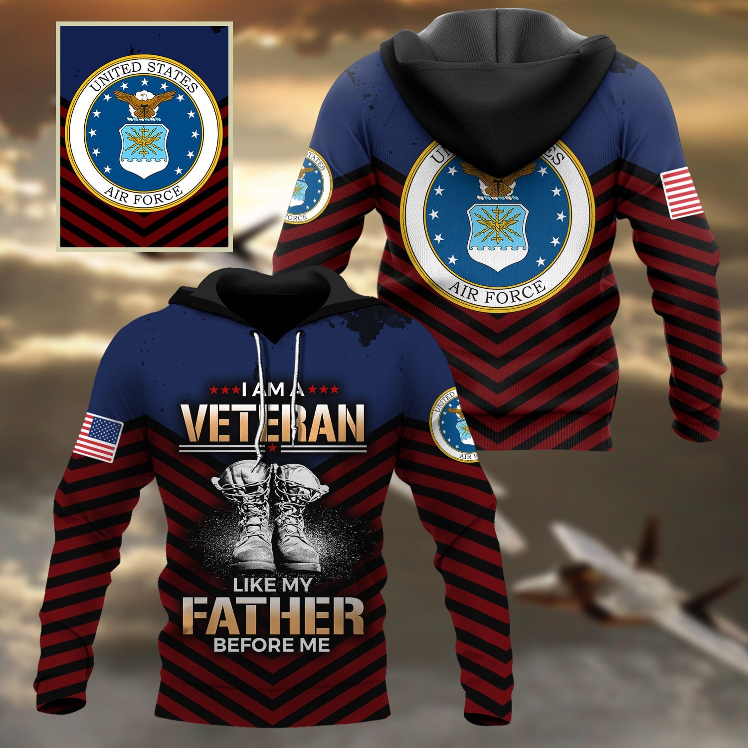 Premium Multiple US Military Services Veteran Hoodie PVC080101