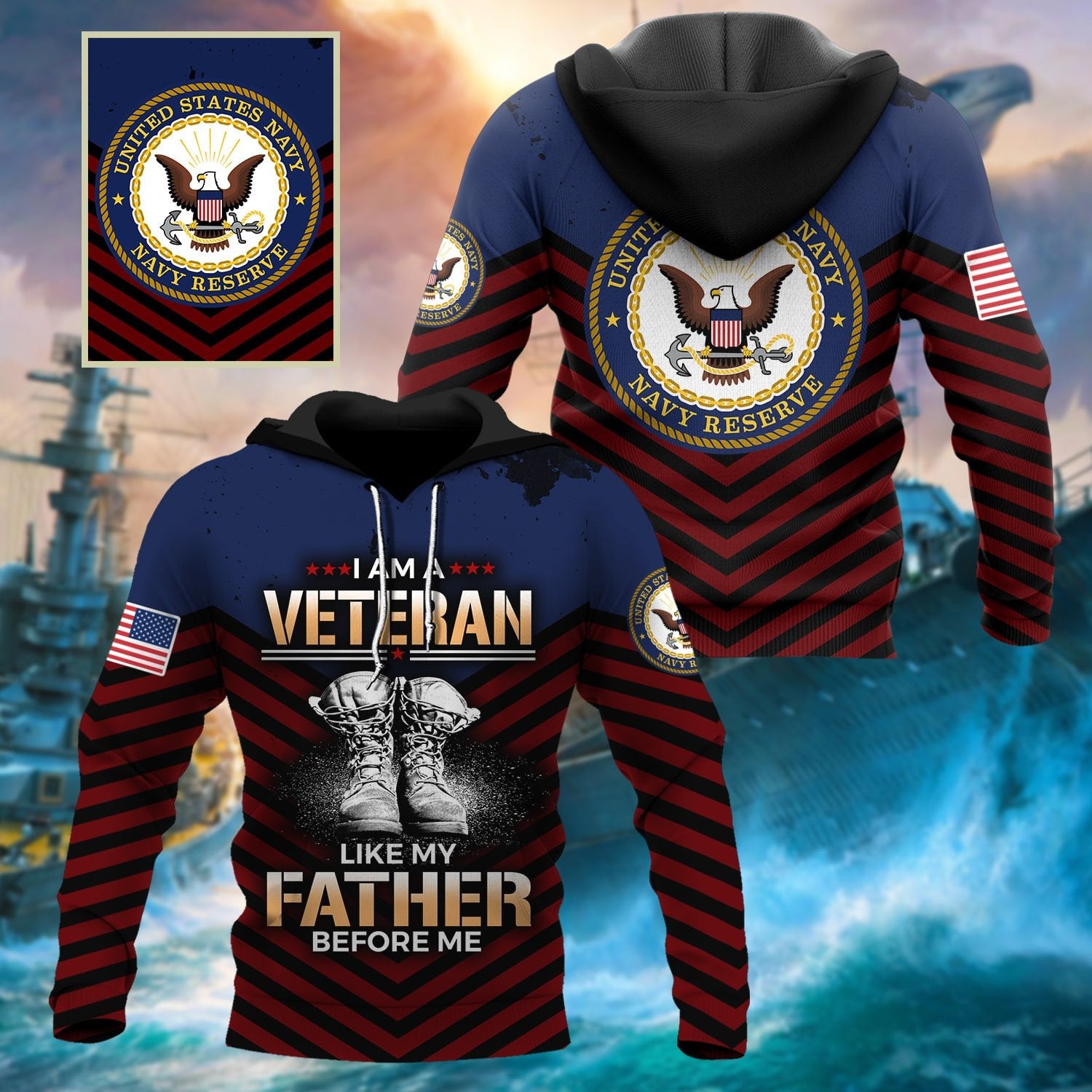 Premium Multiple US Military Services Veteran Hoodie PVC080101
