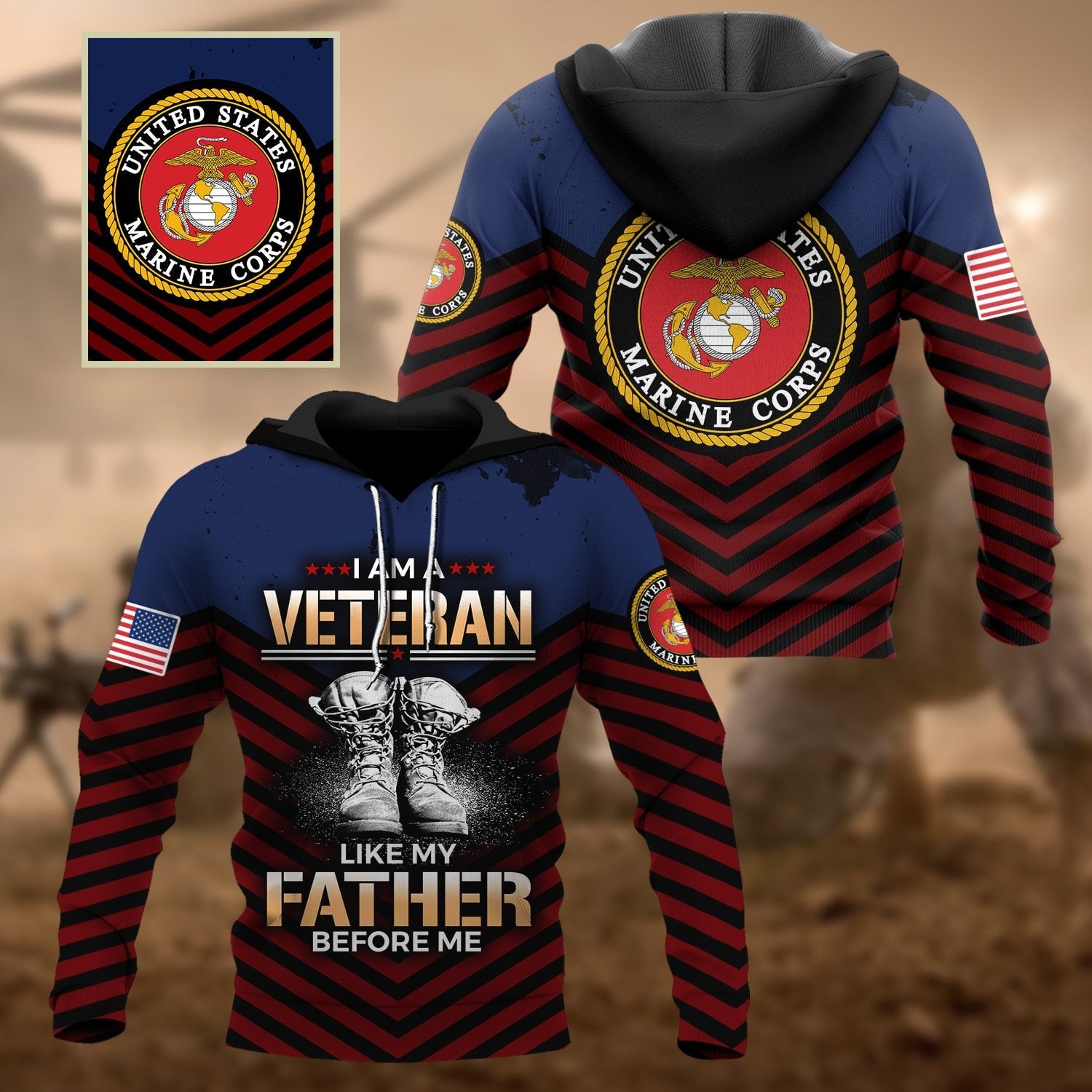 Premium Multiple US Military Services Veteran Hoodie PVC080101