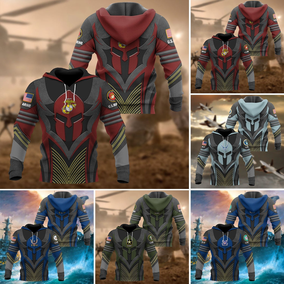 Premium Multiple US Military Services Veteran Hoodie PVC140101