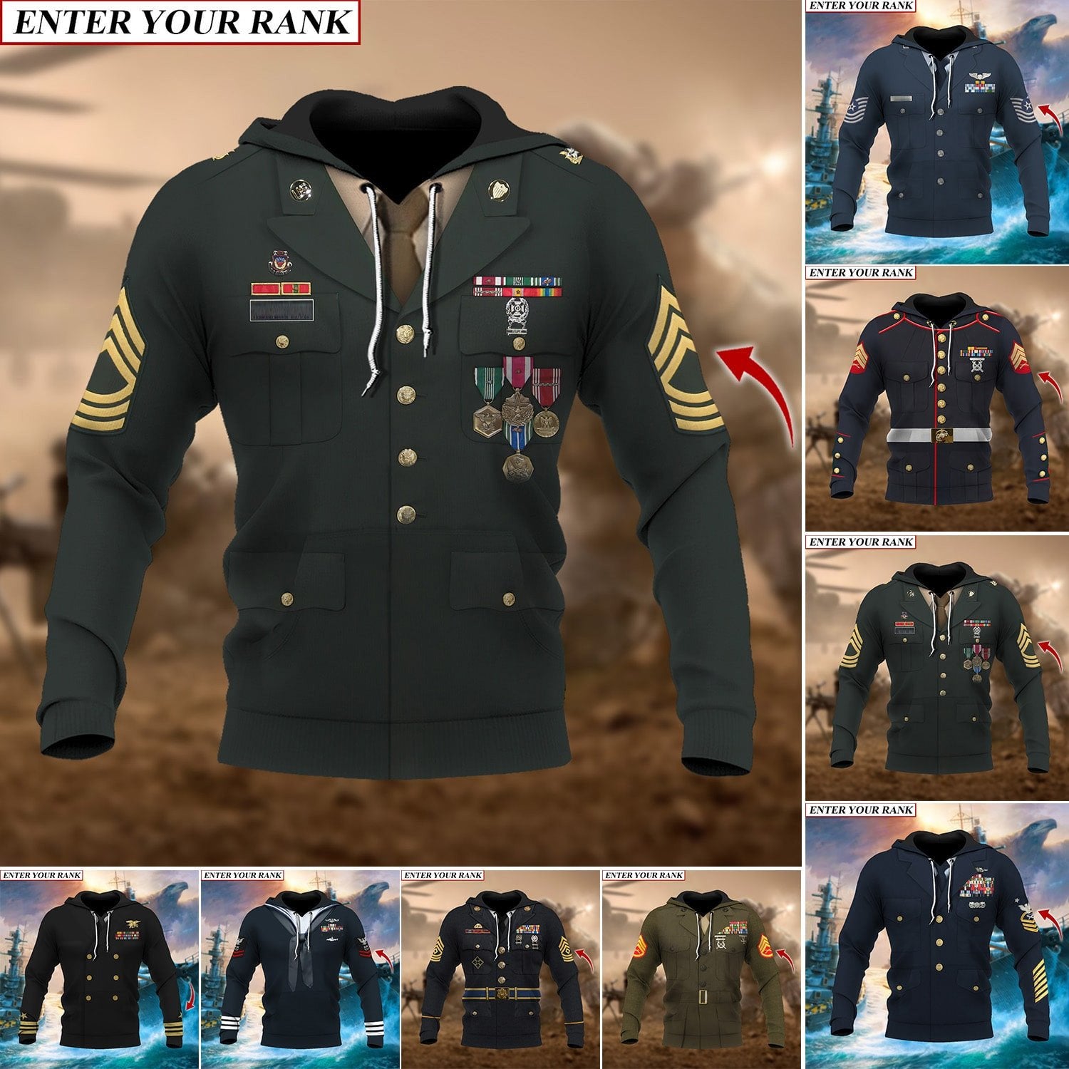 Premium Multiple US Military Services Veteran Personalize Hoodie PVC130103