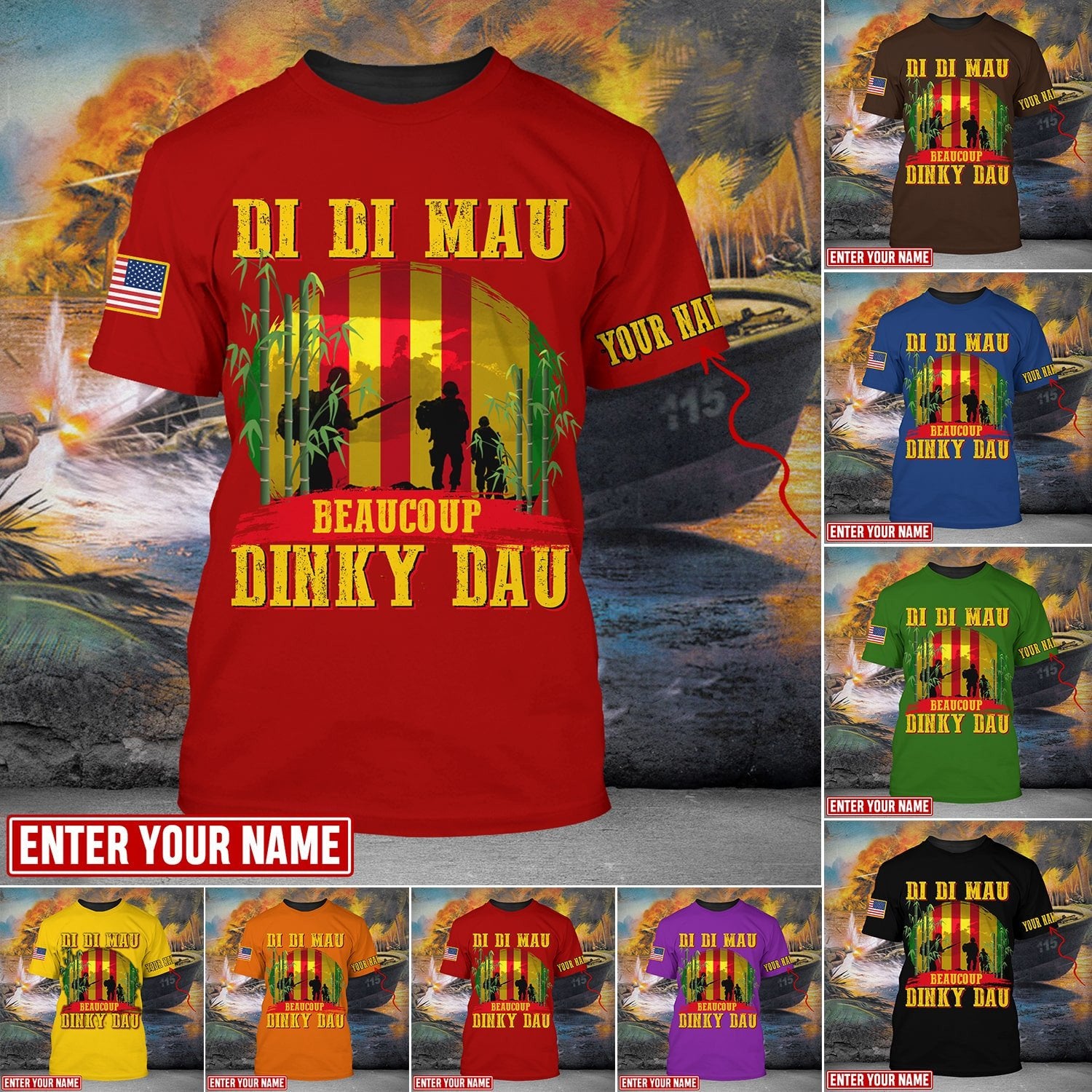 Personalised Multicolor Di Di Mau Dinky Dau Vietnam Veteran T-shirt TVN170103