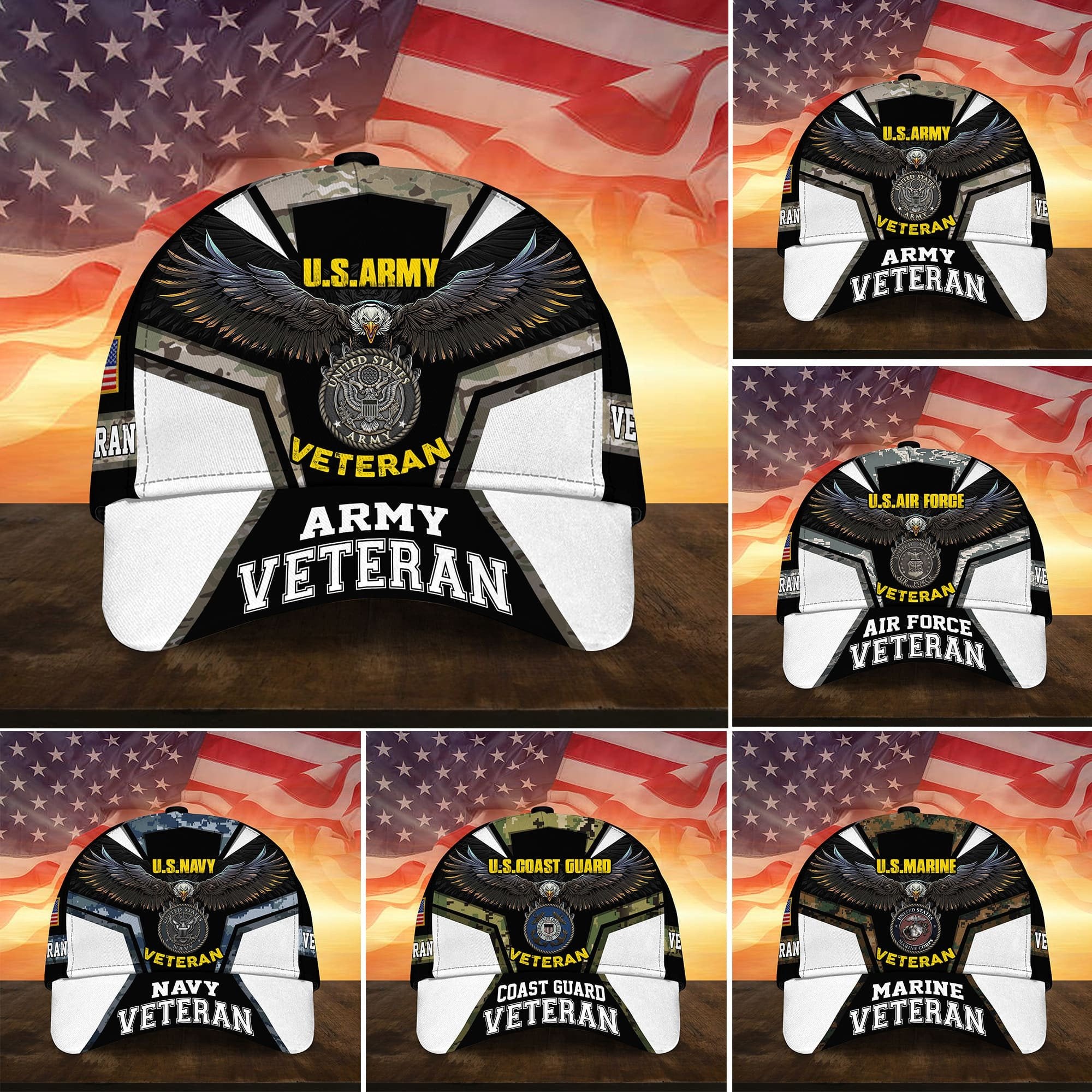 Unique Multiple Service Veteran 3D Cap TVN210102