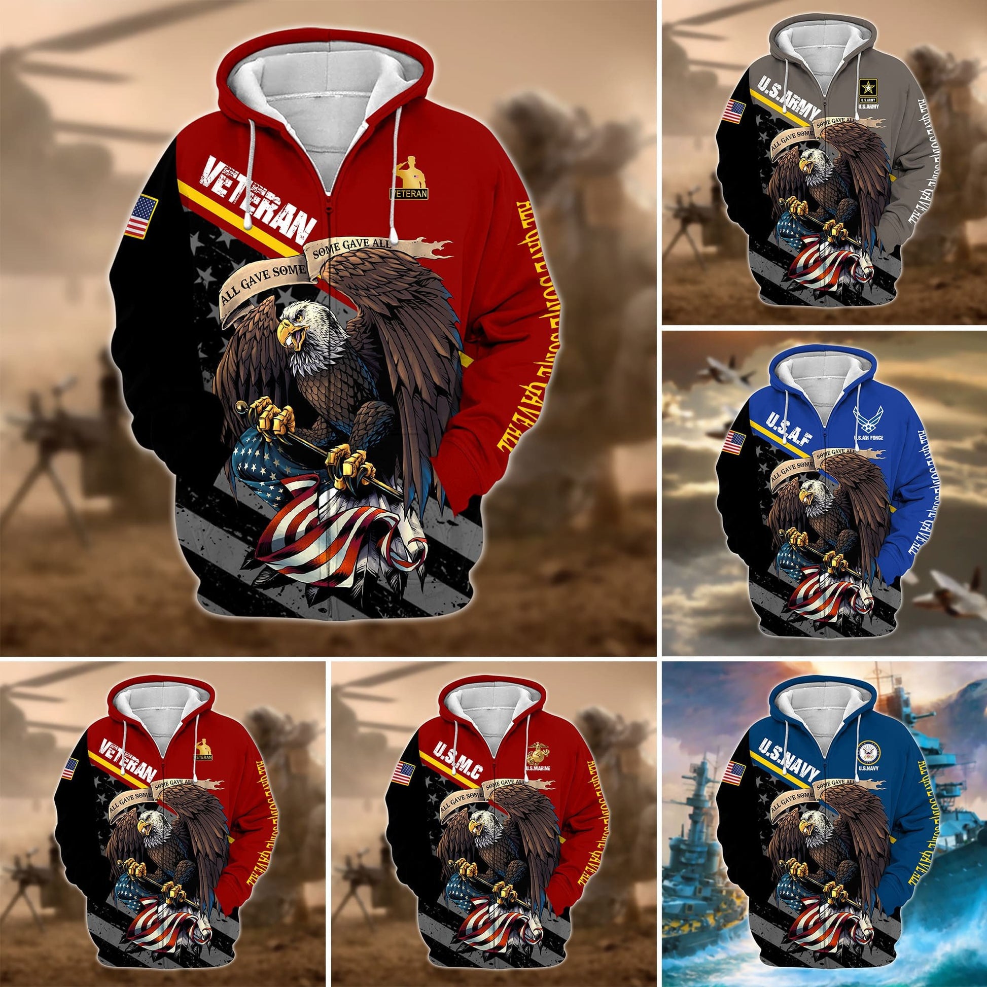 Premium Multiple US Military Services Veteran Zip Hoodie TH15122521