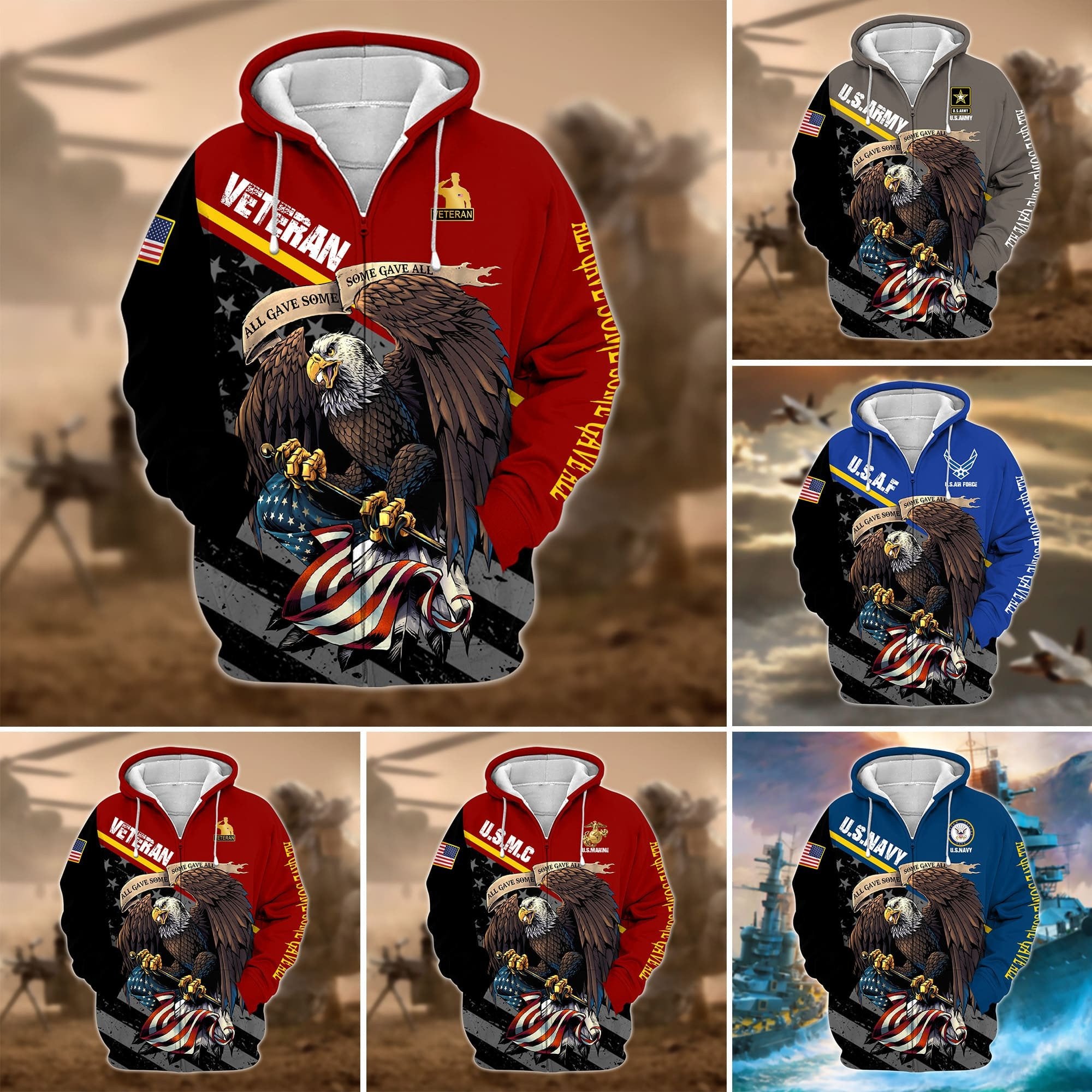 Premium Multiple US Military Services Veteran Zip Hoodie TH15122521