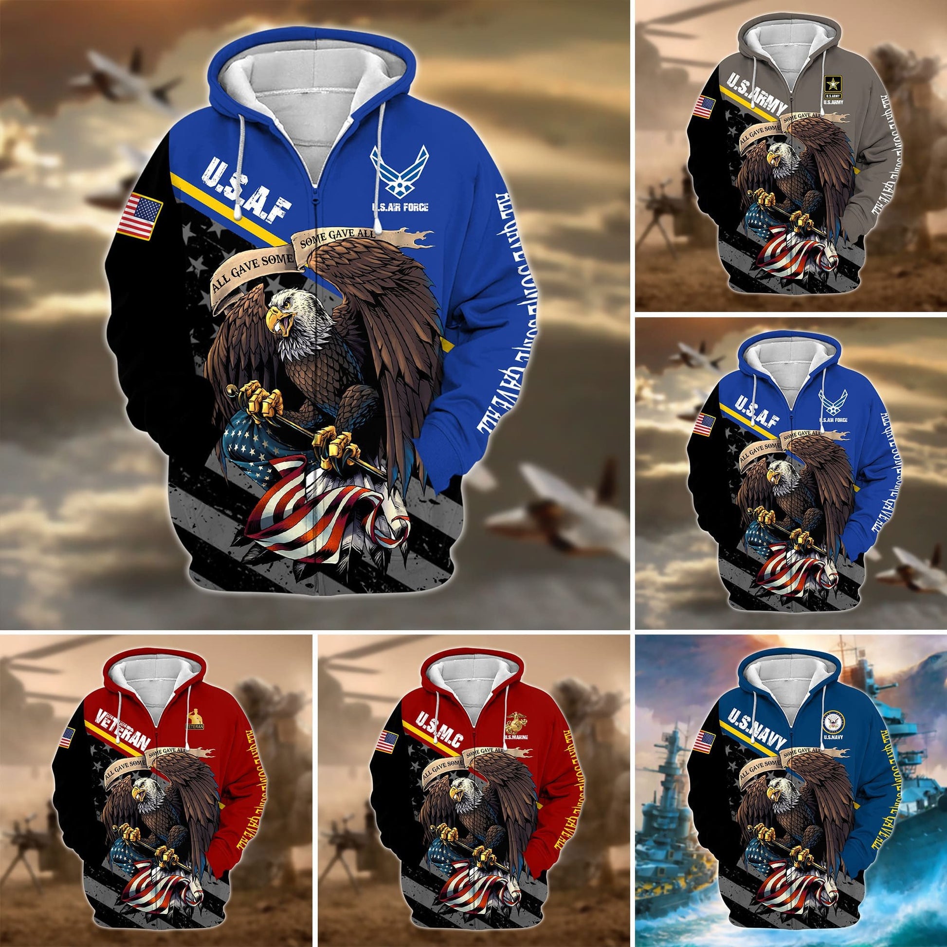 Premium Multiple US Military Services Veteran Zip Hoodie TH15122521