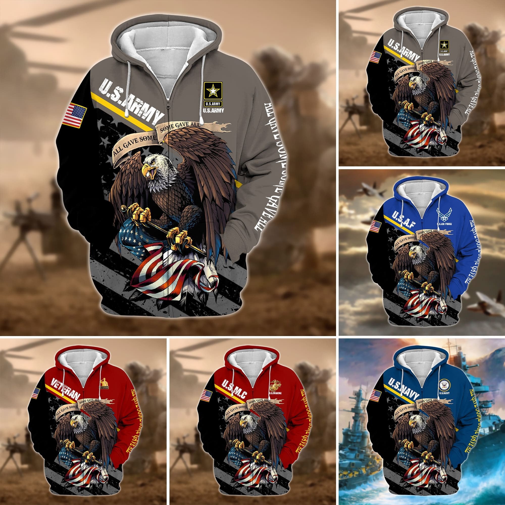 Premium Multiple US Military Services Veteran Zip Hoodie TH15122521