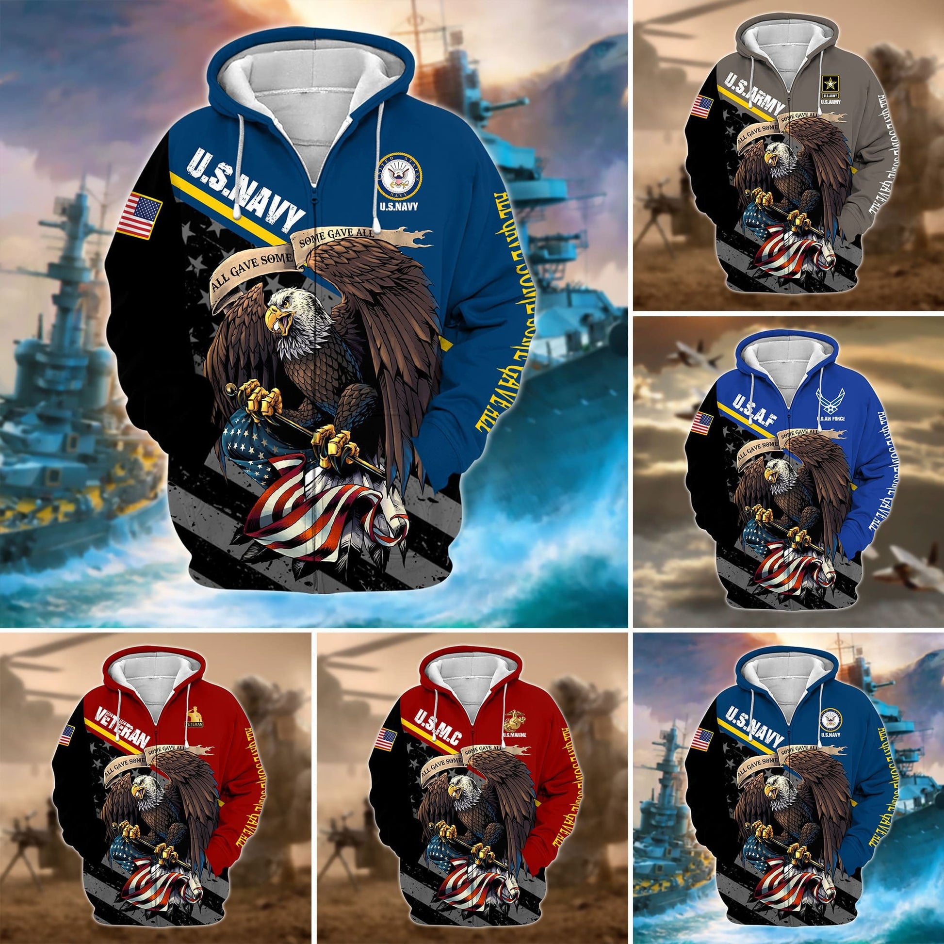 Premium Multiple US Military Services Veteran Zip Hoodie TH15122521