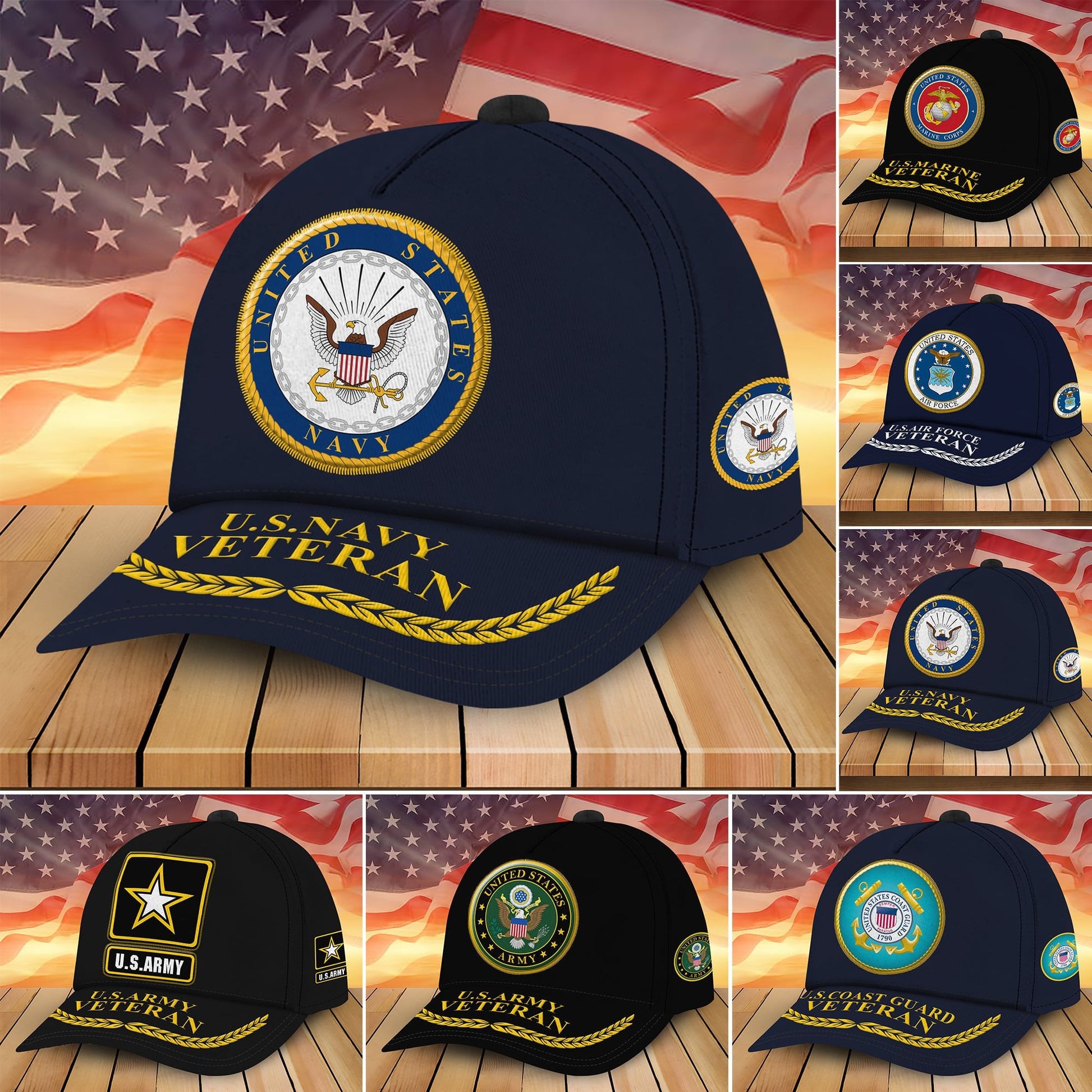 Premium Multiple US Military Services Veteran Cap PVC240102