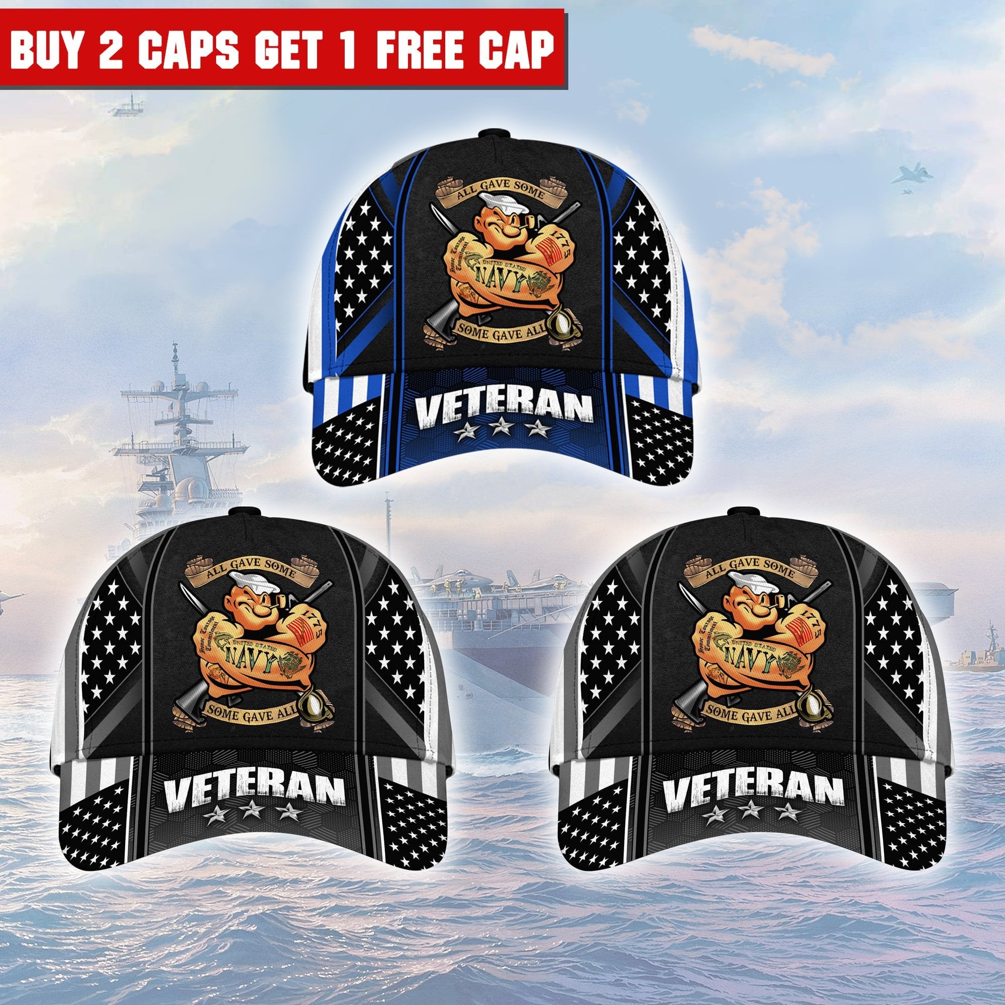 Premium Multiple Color Veteran 3D Cap PVC120201 (Buy 2 Caps Get 1 Free Cap)