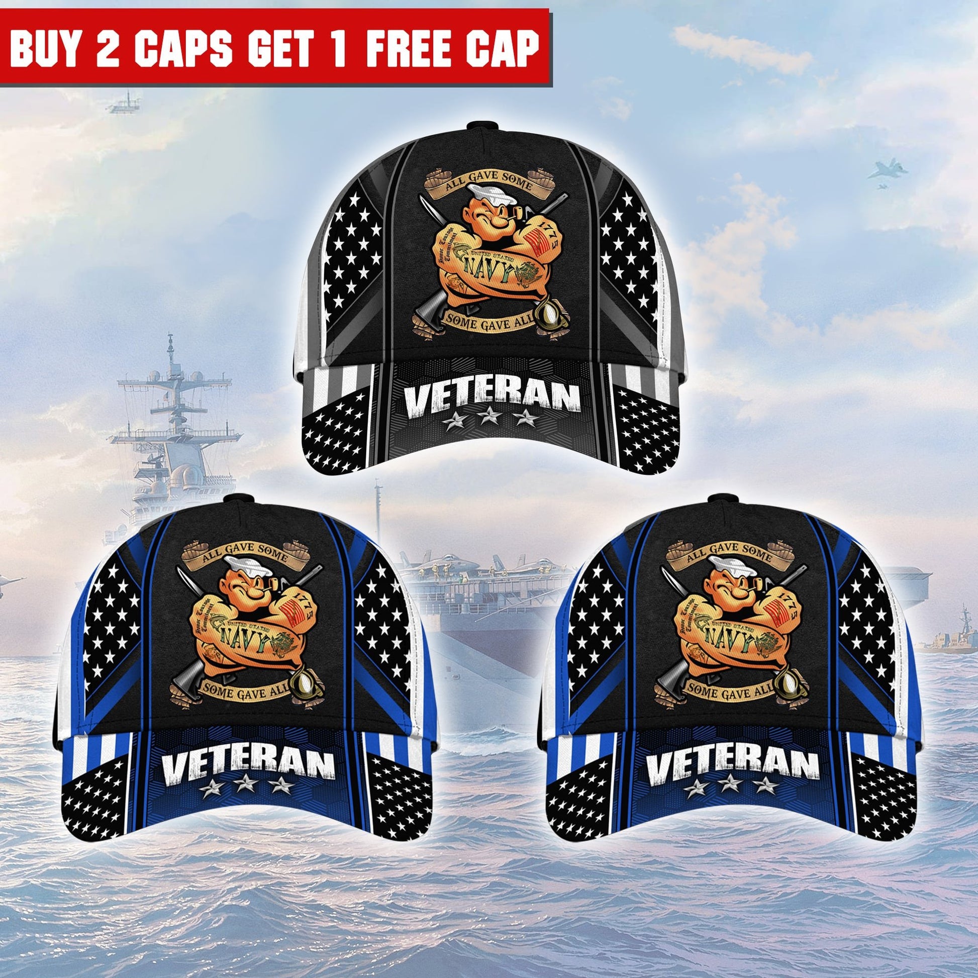 Premium Multiple Color Veteran 3D Cap PVC120201 (Buy 2 Caps Get 1 Free Cap)