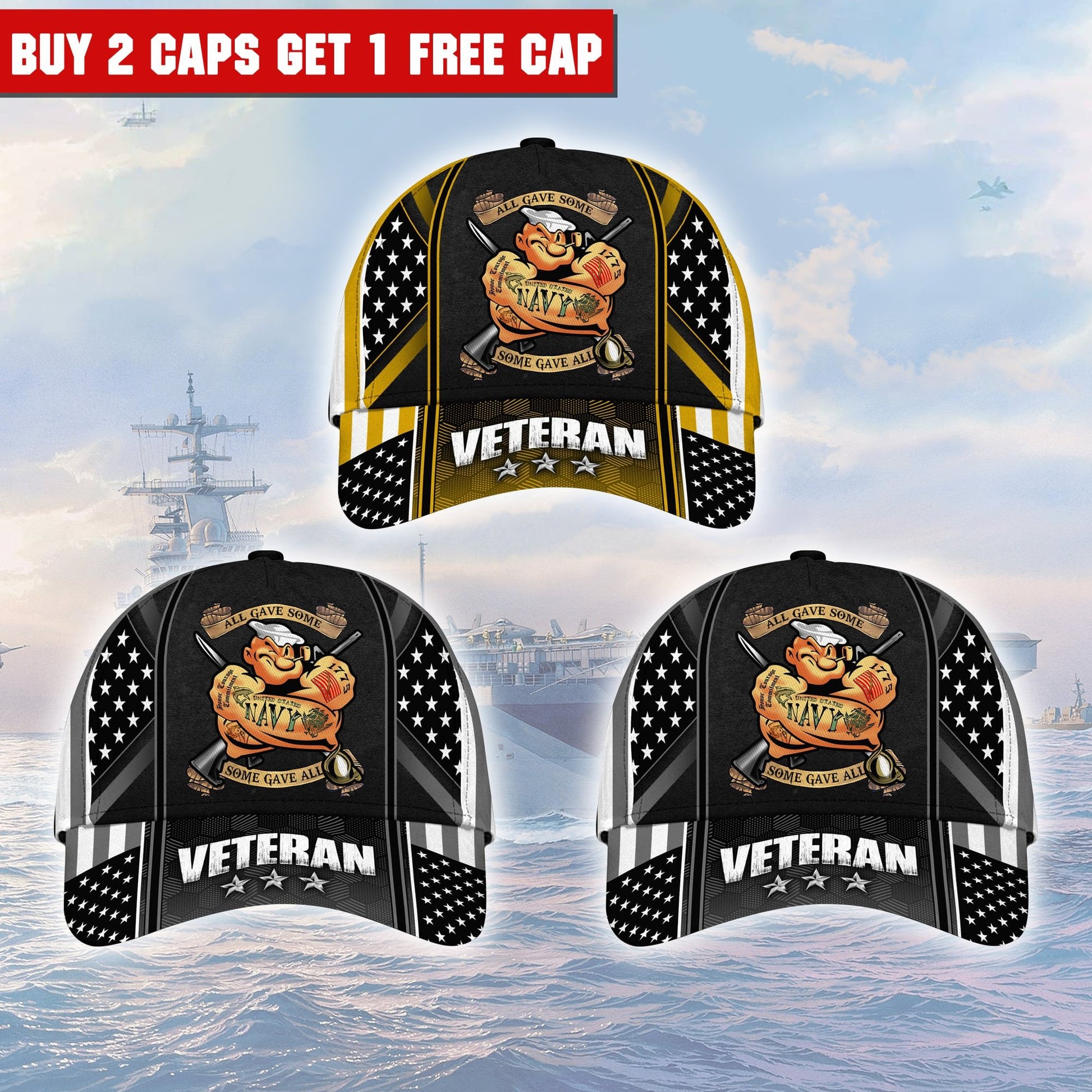 Premium Multiple Color Veteran 3D Cap PVC120201 (Buy 2 Caps Get 1 Free Cap)