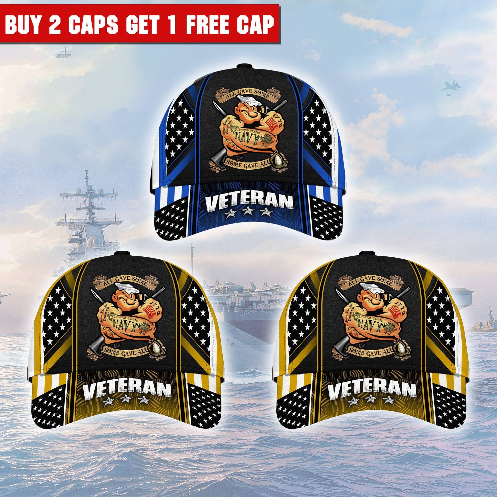 Premium Multiple Color Veteran 3D Cap PVC120201 (Buy 2 Caps Get 1 Free Cap)