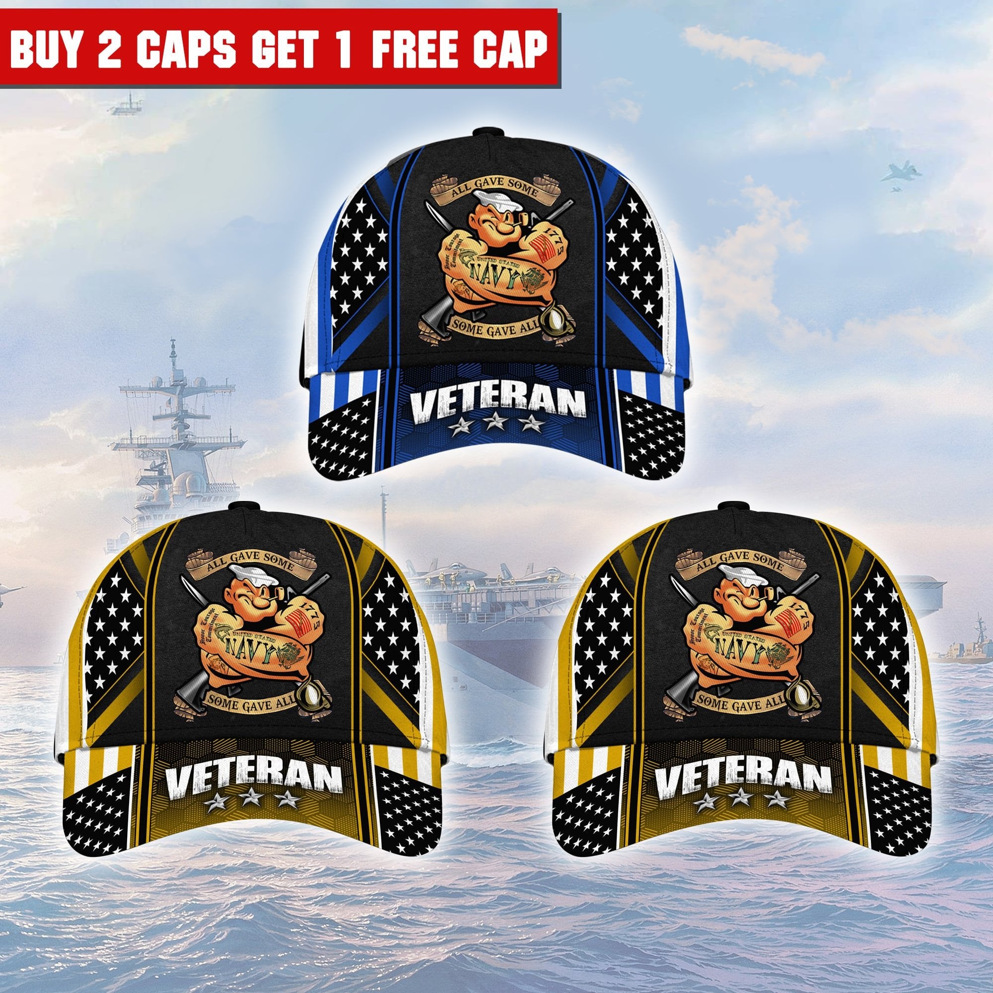 Premium Multiple Color Veteran 3D Cap PVC120201 (Buy 2 Caps Get 1 Free Cap)