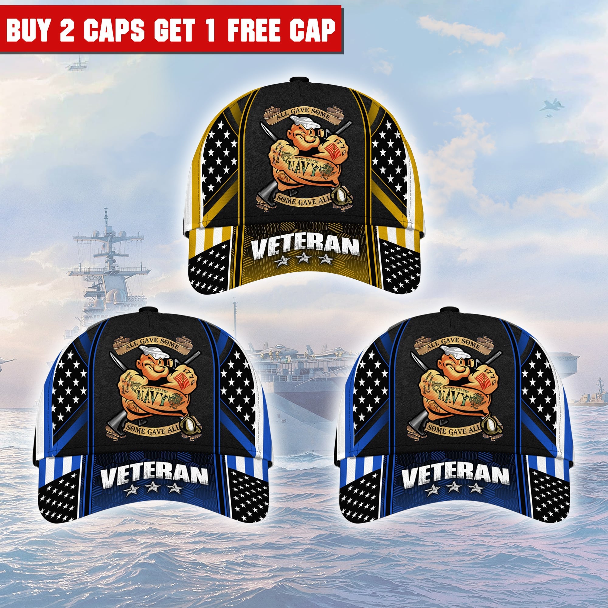 Premium Multiple Color Veteran 3D Cap PVC120201 (Buy 2 Caps Get 1 Free Cap)
