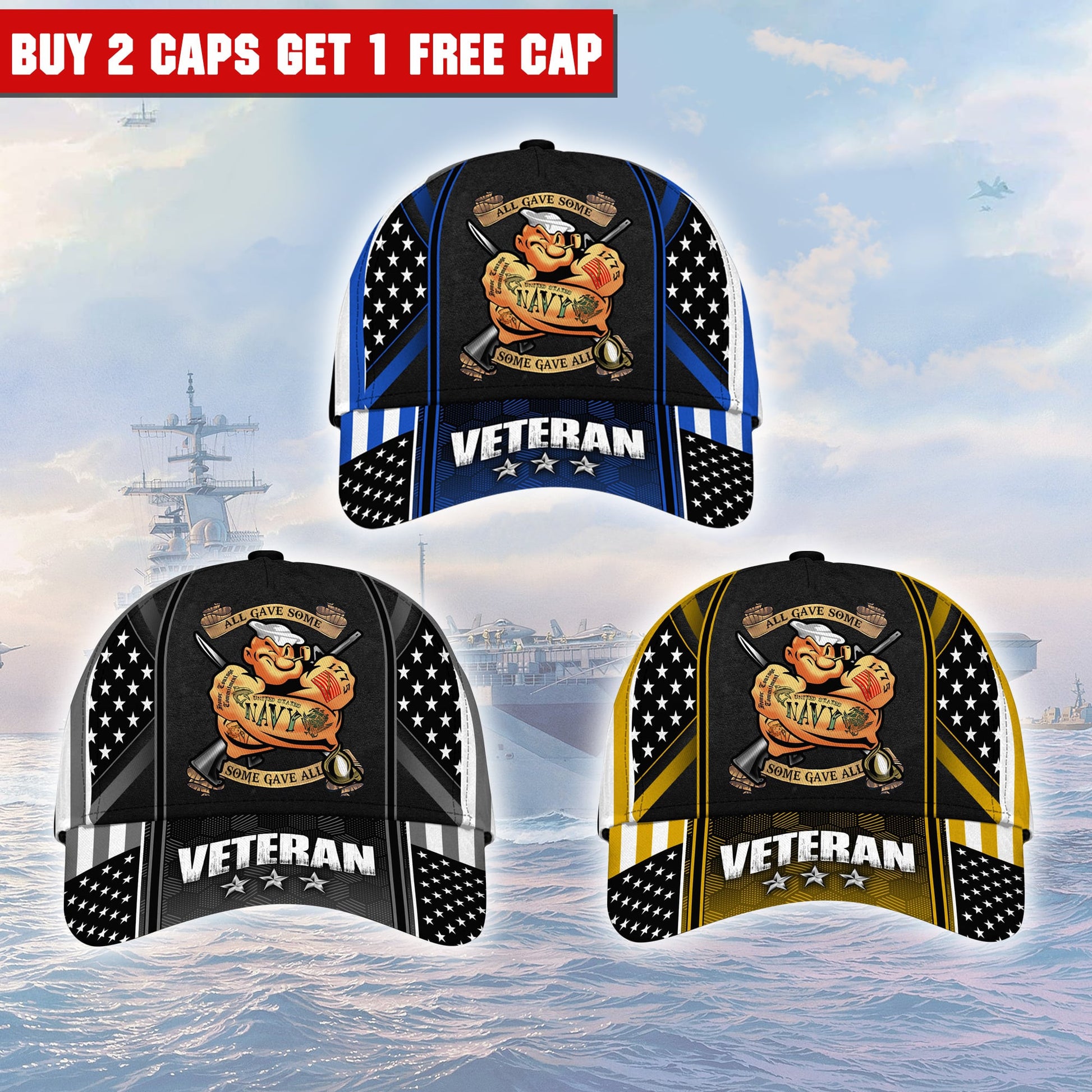 Premium Multiple Color Veteran 3D Cap PVC120201 (Buy 2 Caps Get 1 Free Cap)