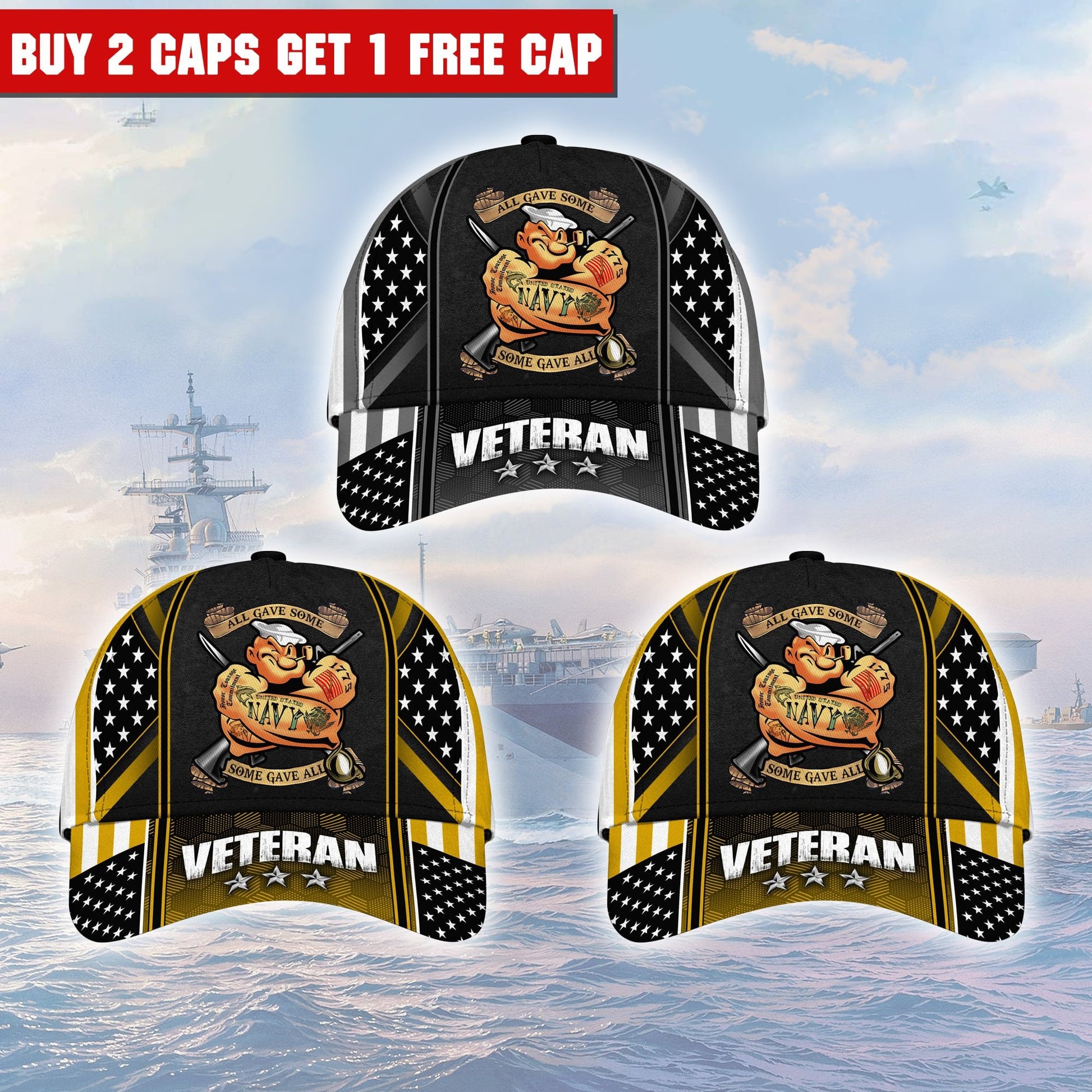 Premium Multiple Color Veteran 3D Cap PVC120201 (Buy 2 Caps Get 1 Free Cap)