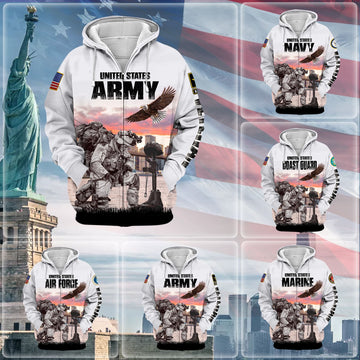 Unique Multiple Service US Veteran Zip Hoodie NPVC090201