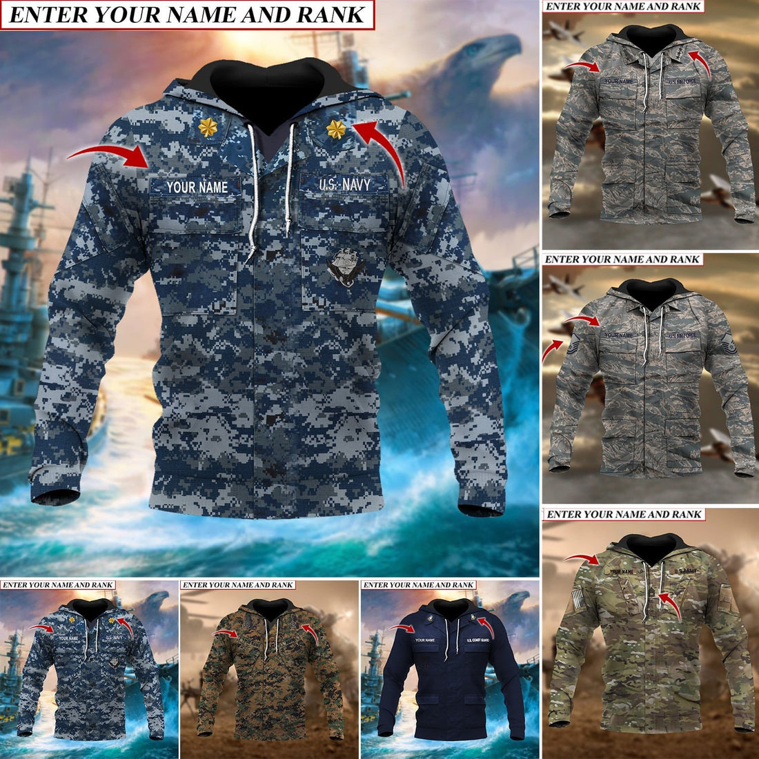 Premium Multiple US Military Services Veteran Personalize Hoodie PVC240104