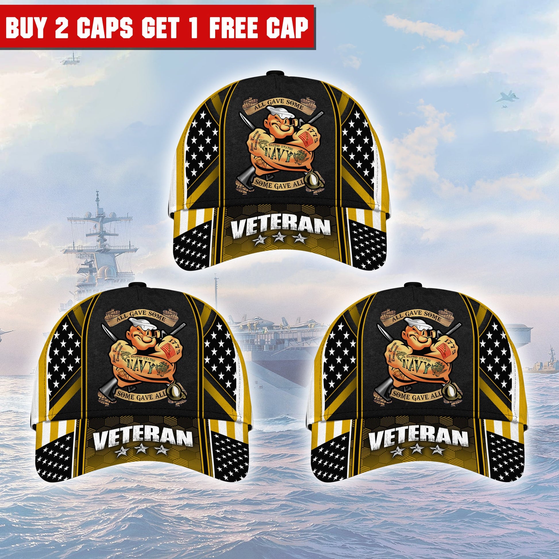 Premium Multiple Color Veteran 3D Cap PVC120201 (Buy 2 Caps Get 1 Free Cap)