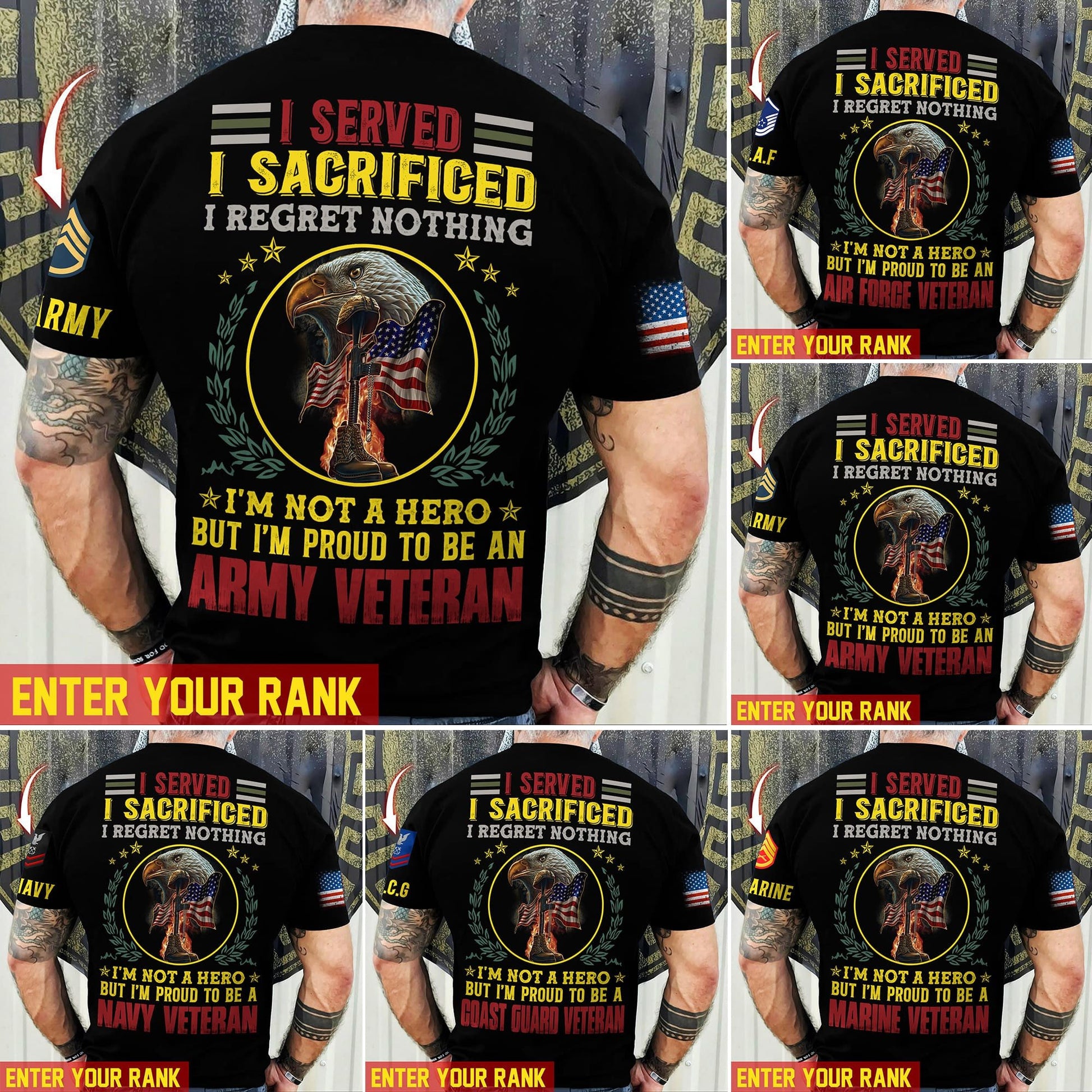 Premium Personalised Multiple US Military Services Veteran T-Shirt PVC090203