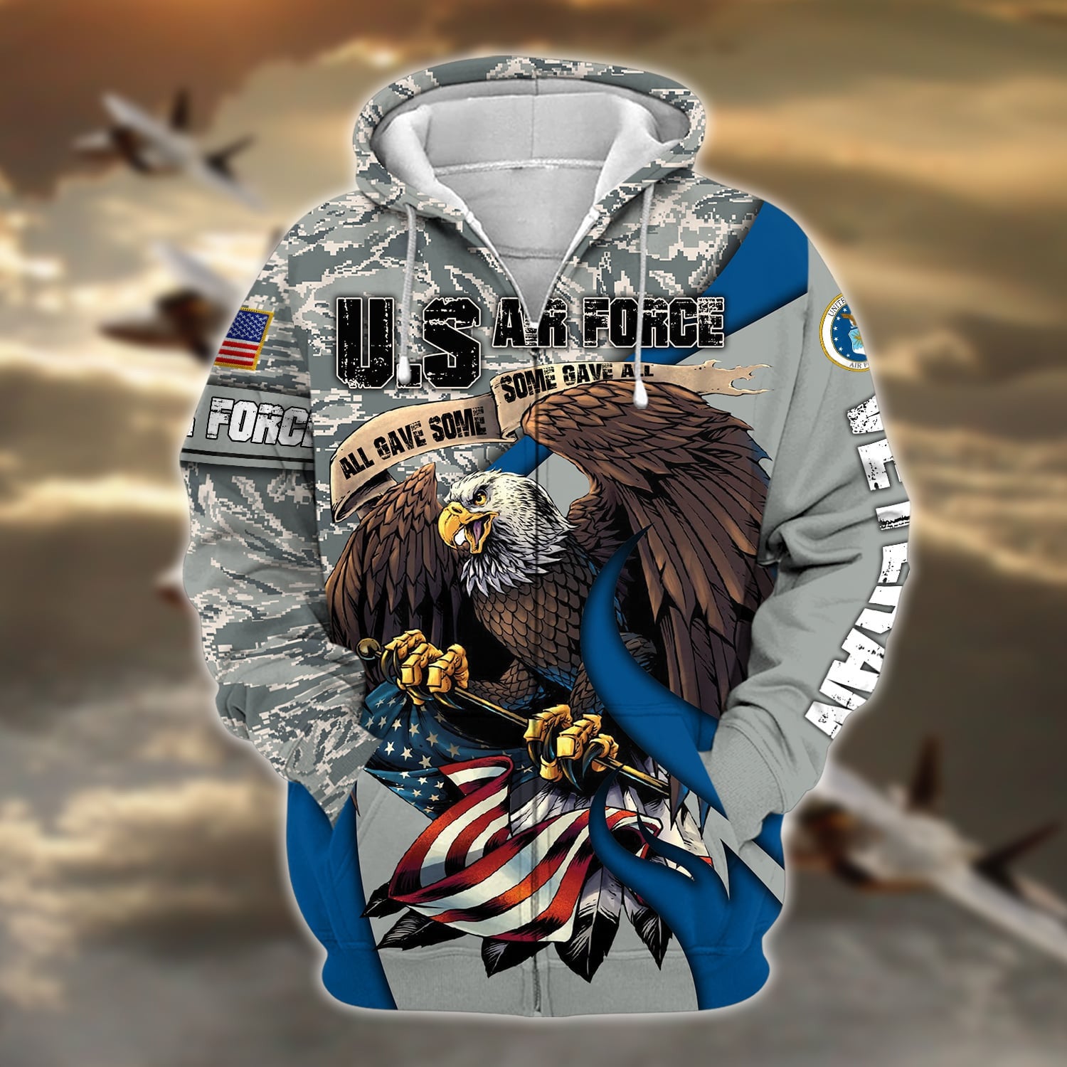 Premium U.S Multiple Service Veteran Zip Hoodie PVC140209