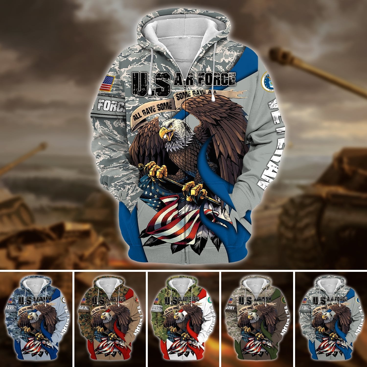 Premium U.S Multiple Service Veteran Zip Hoodie PVC140209