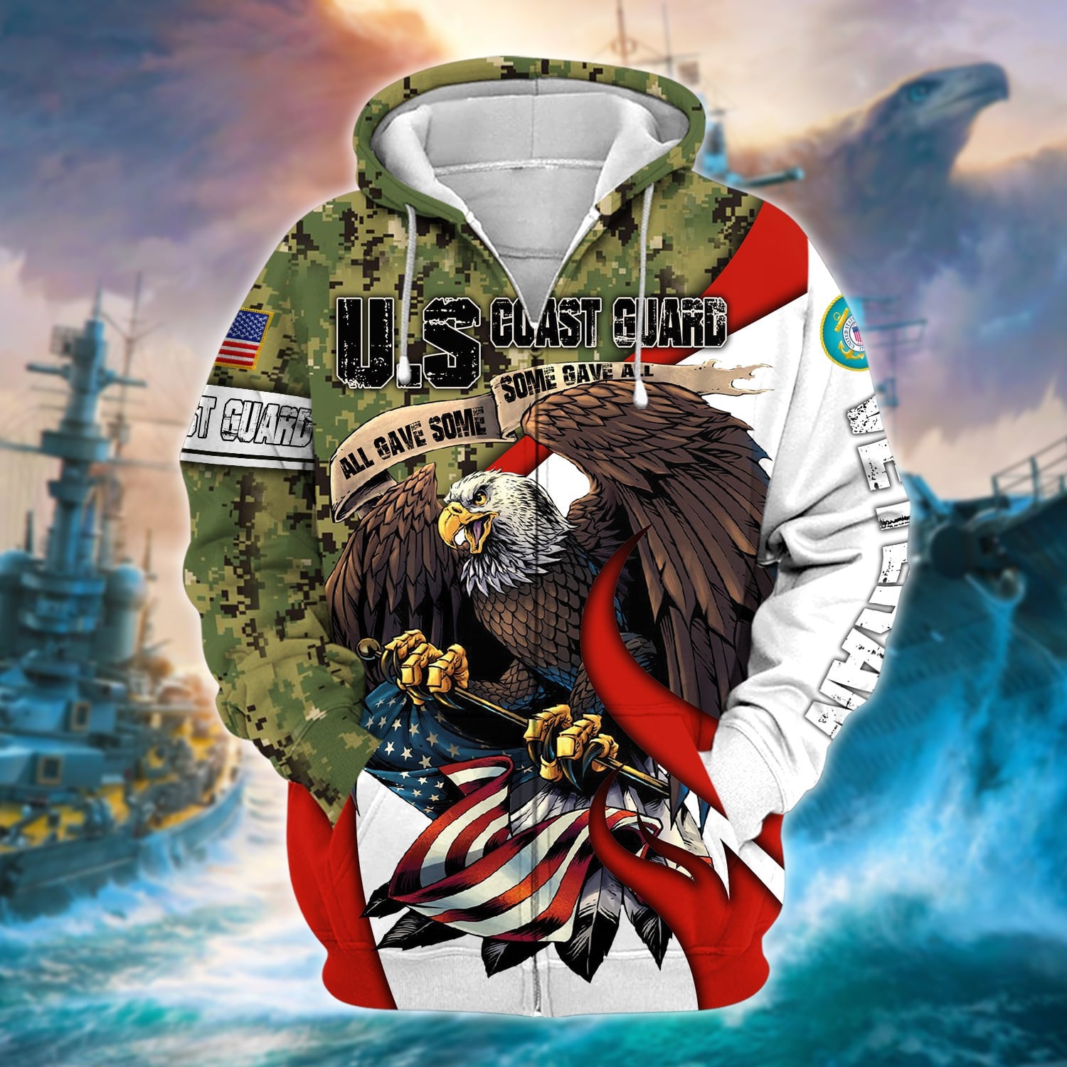 Premium U.S Multiple Service Veteran Zip Hoodie PVC140209